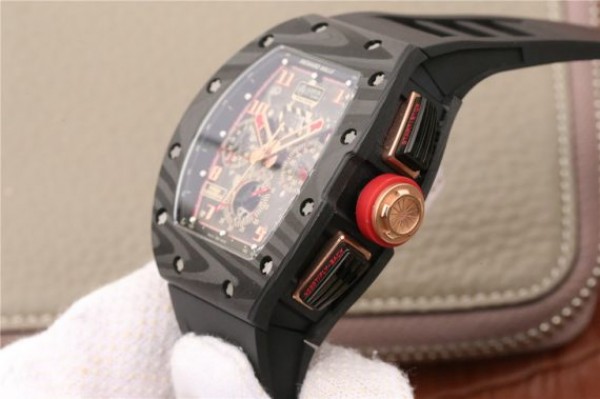 Replica Richard Mille RM011 NTPT Lotus F1 Team PVD Chronograph KVF Crystal Skeleton Dial Red Black Rubber Strap A7750 - Top club