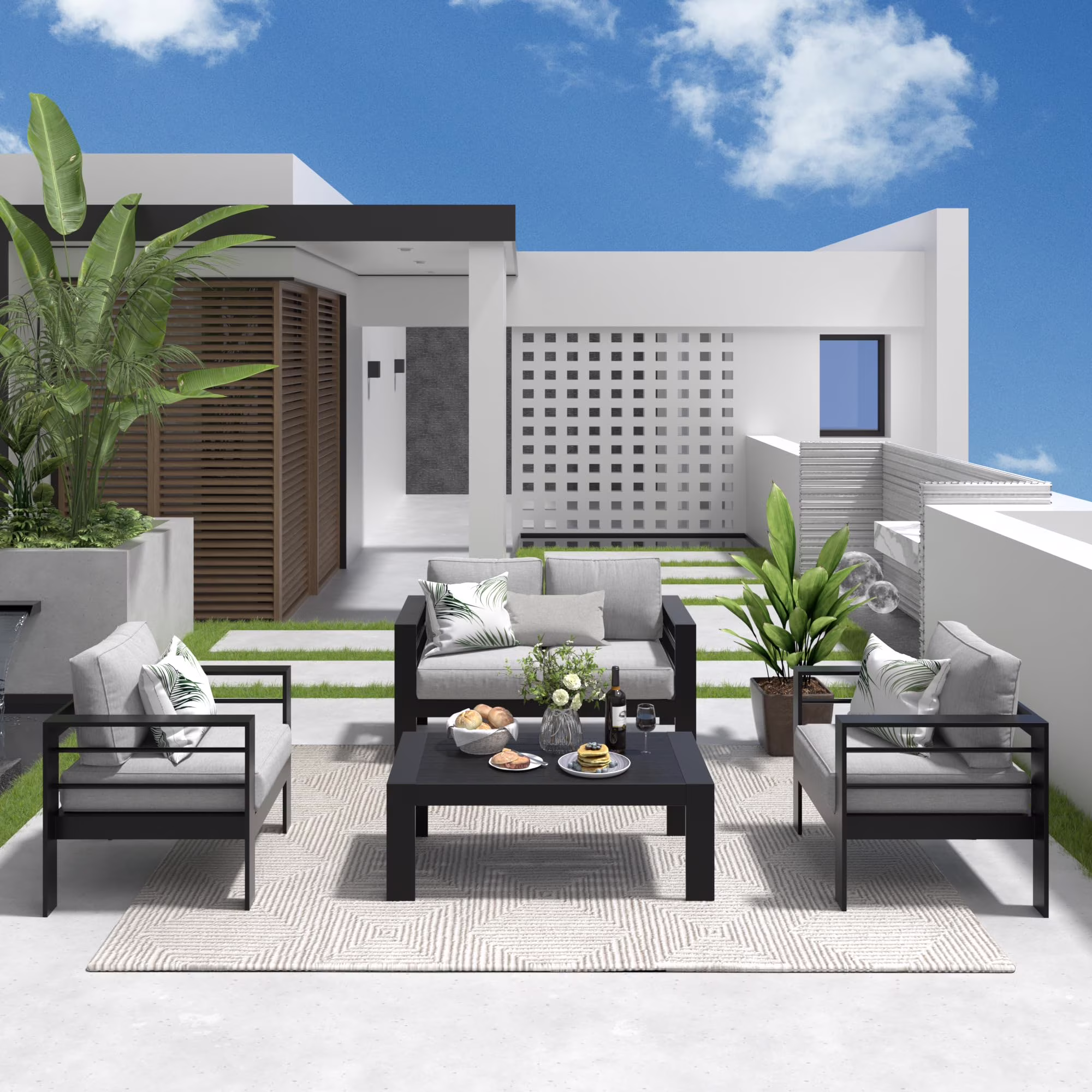 CozyHom 5 Pcs Outdoor Patio Aluminum Furniture Sofa Sets, Outside Patio Conversation Couch Sets With Table&Cushions for Garden Porch, Gray - Image 26