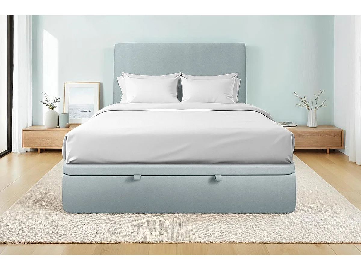 Sommier Coffre Velours Gris bleuté 140x200 H39cm