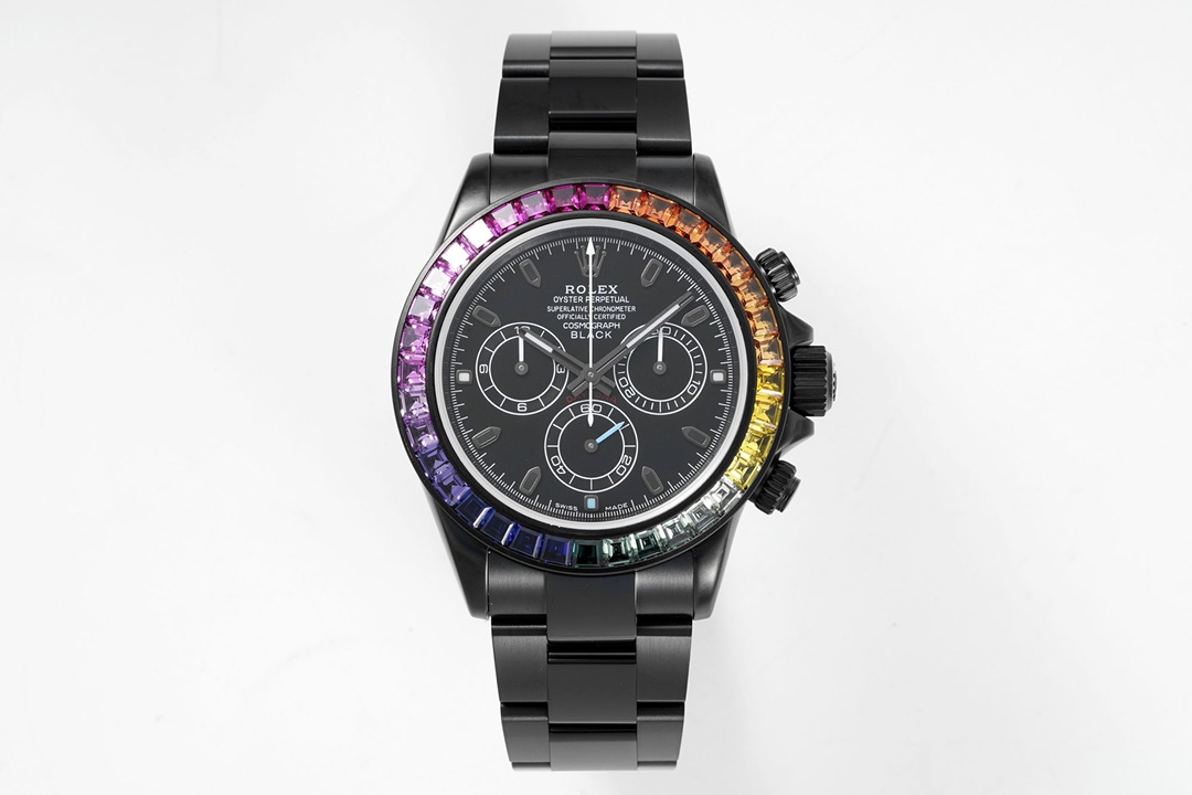 Rolex Daytona Blaken with Black DLC Coating - Modified Rainbow Diamond - Black(1:1 replica) - Elite Watch Atelier