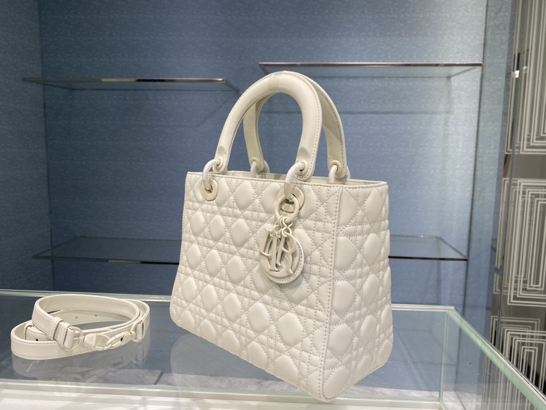 Christian Dior Medium Lady Dior Bag Dark White For Women 9.5in/24cm1:1High-quality replica
