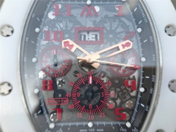 Replica Richard Mille RM011 RG White Ceramic Felipe Massa Black Inner Bezel White Rubber Strap A7750 - Top club