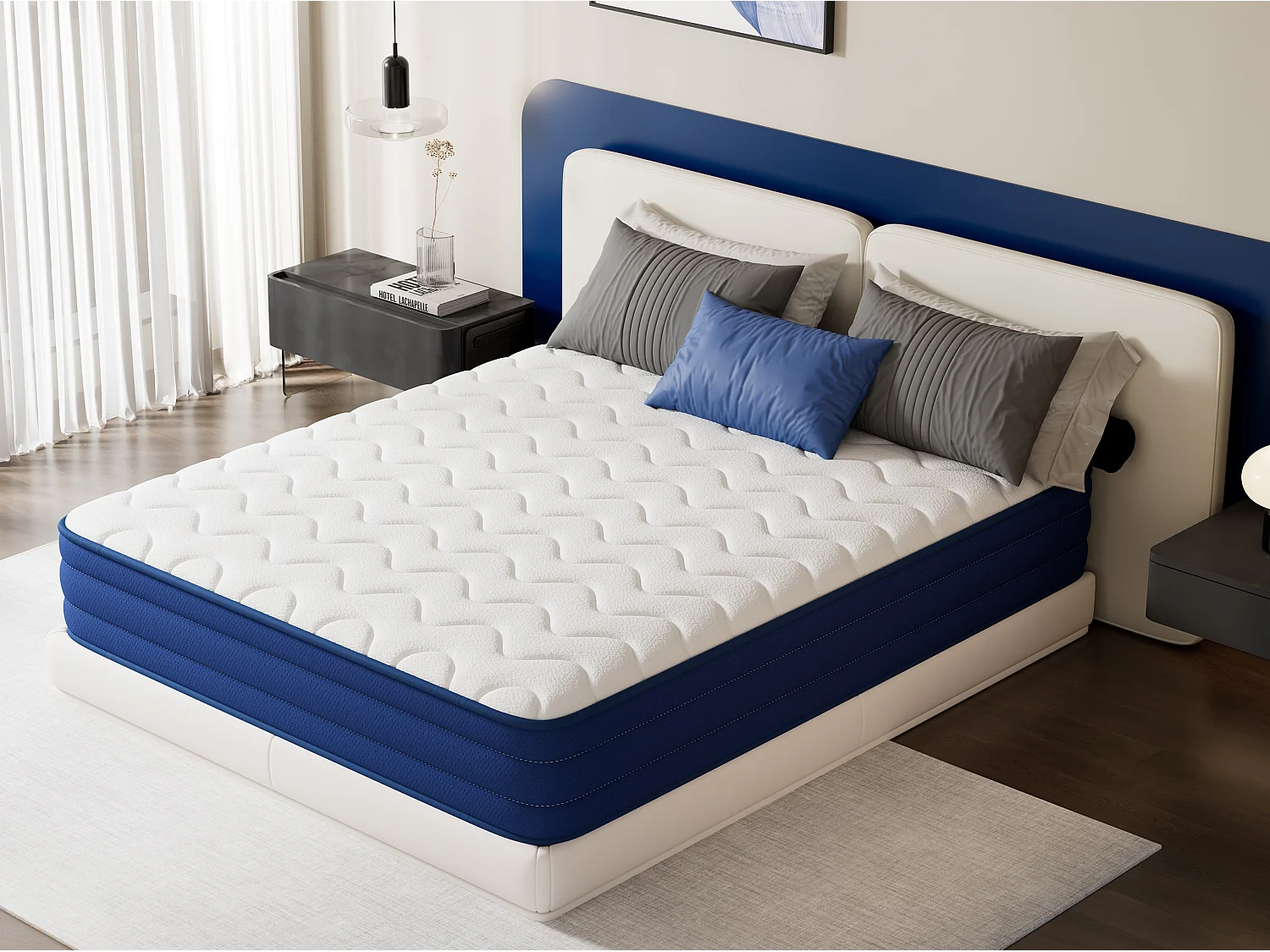 Matelas grand confort 160x200 cm – épaisseur 22 cm – 7 zones de confort – soutien équilibré