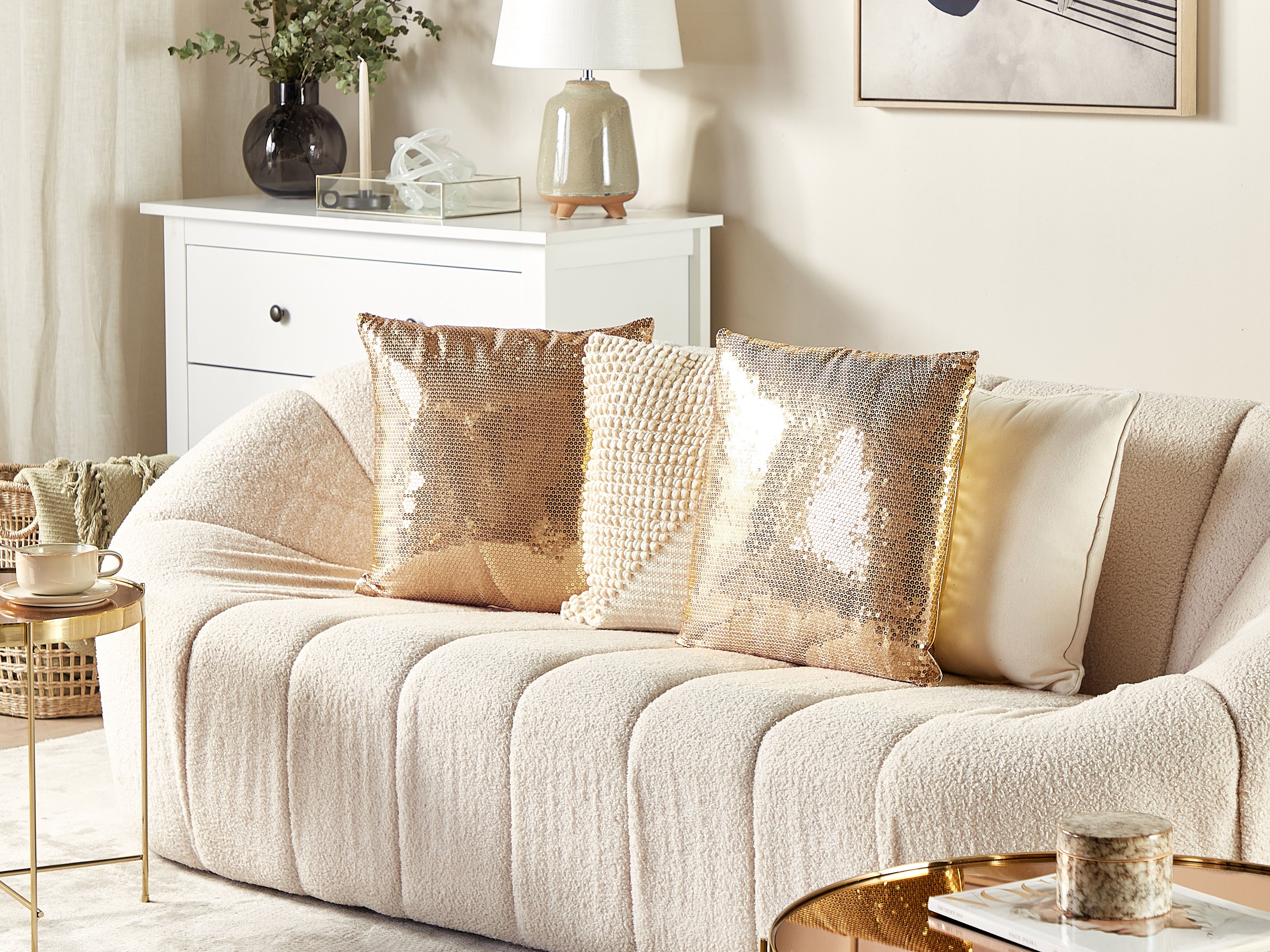 Set of 2 Decorative Cushions ASTER 45 x 45 cm Gold Solid