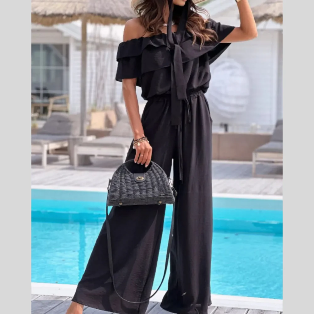 Off-Shoulder Ruffled Wide Leg Jumpsuit - ZKZOOK