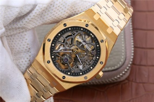 Replica Audemars Piguet Royal Oak Tourbillon Extra-Thin Openworked YG Skeleton Dial YG Bracelet - Elite Watch Atelier