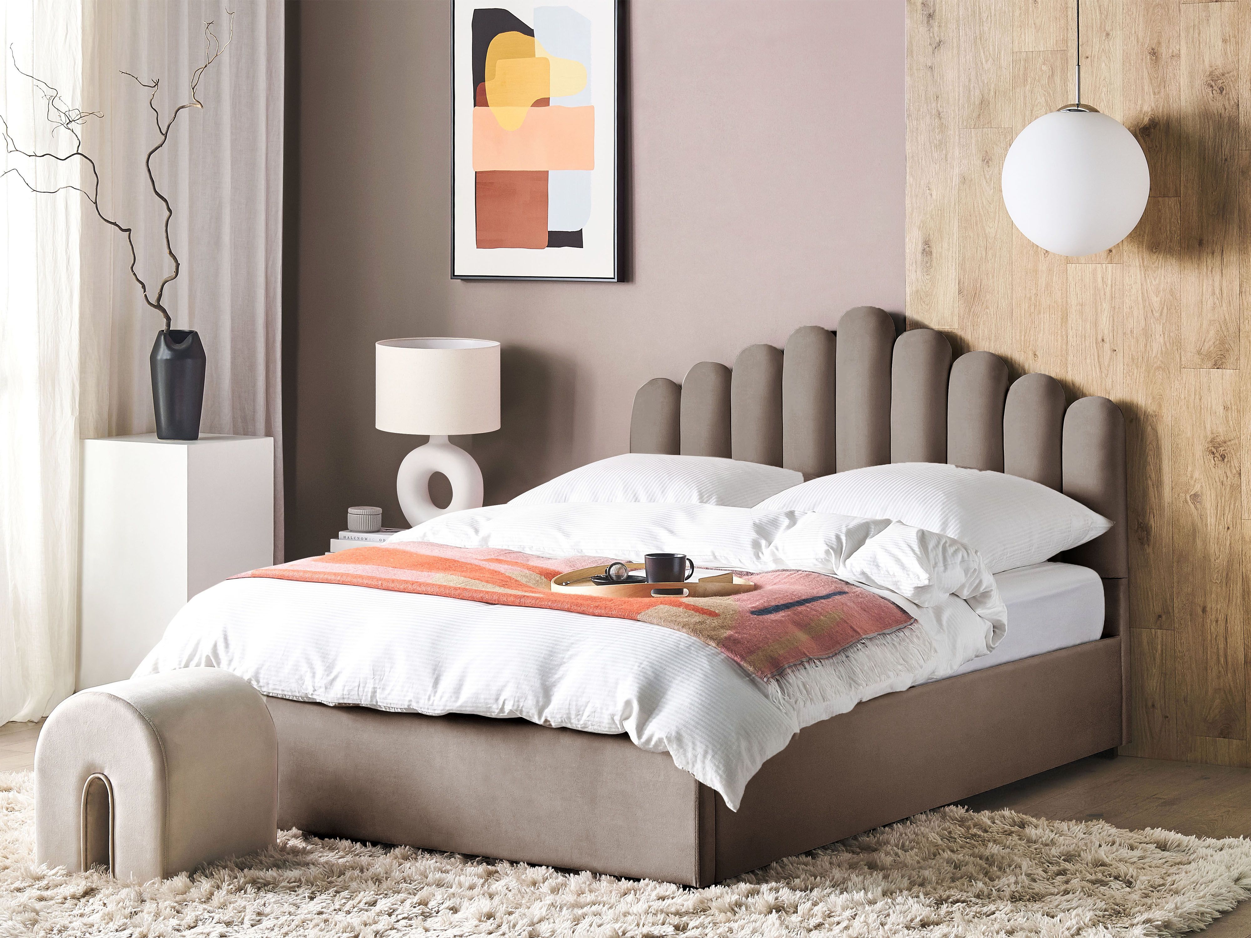 Ottoman Bed Velvet VINCENNES 180 x 200 cm (EU Super King) Taupe