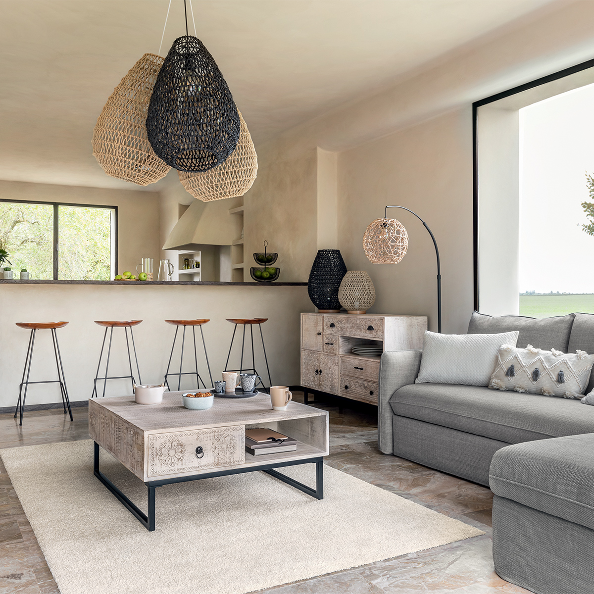 Suspension lamp "Etel" Beige, &Oslash; 38 cm