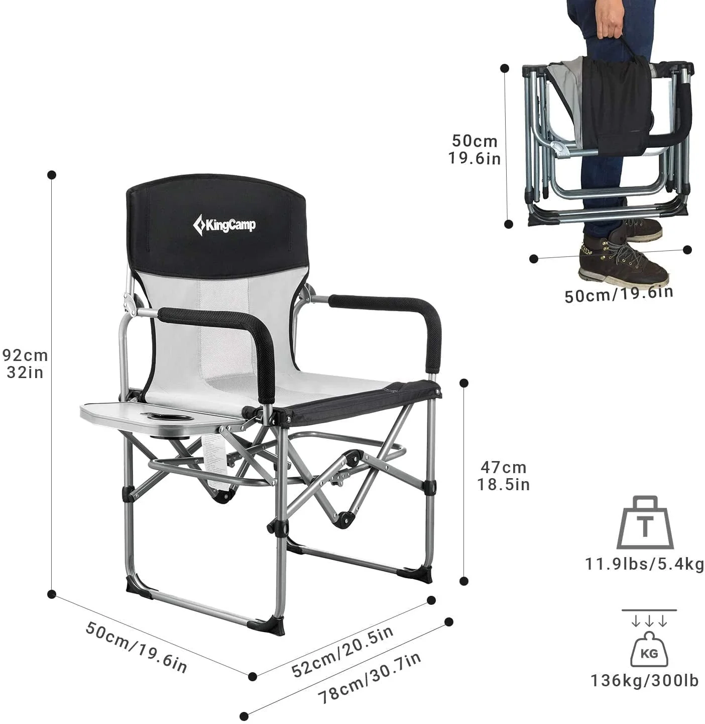 KingCamp 2 Pack Camping Chair Clearance Heavy Duty Folding Mesh with Handle and Side Table for Adult, Black - Image 6