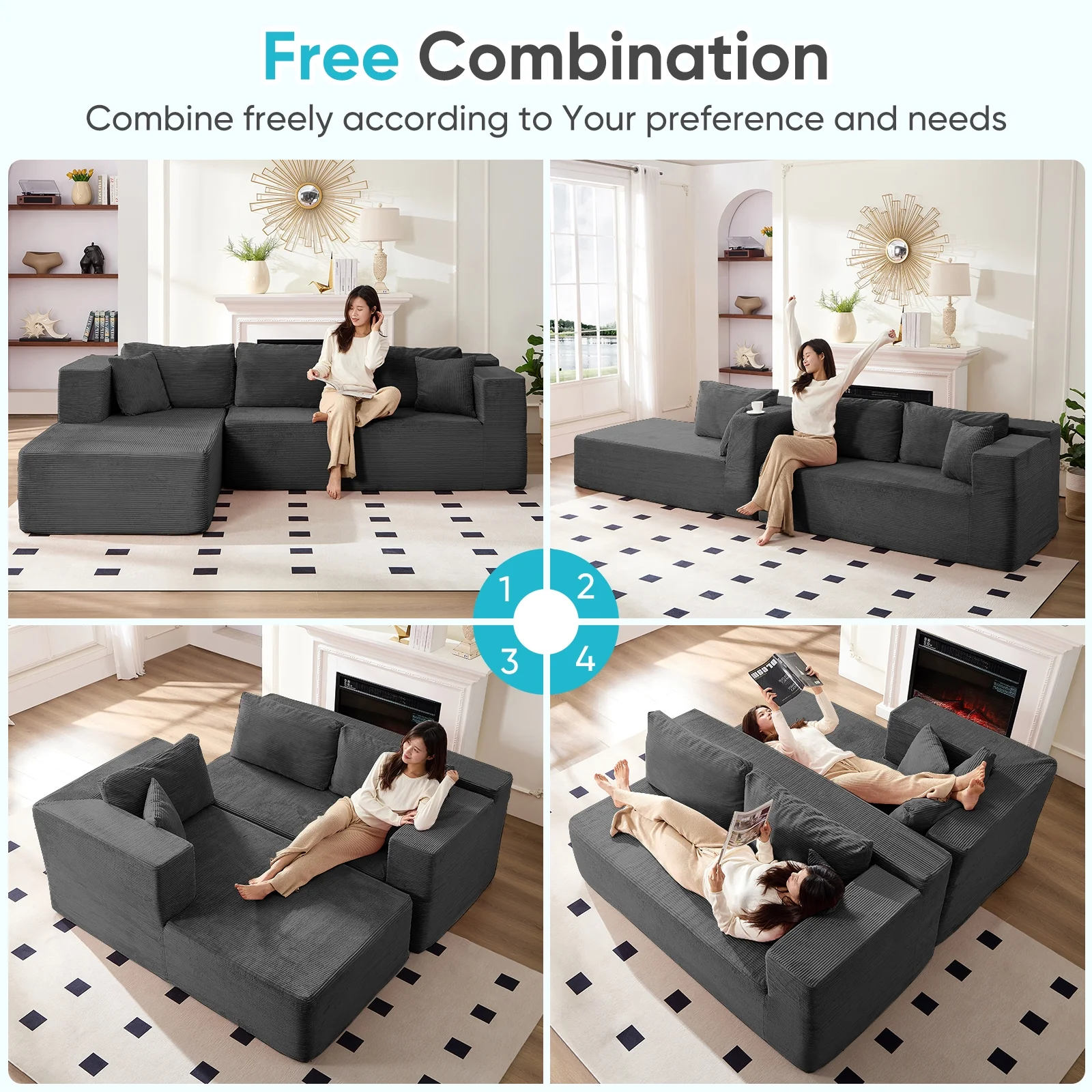 ZAFLY 106" Cloud Sectional Couch with Chaise, No Assembly Required L Shaped Sleeper Sofa, Oversized Deep Seat Modular Couches and Sofas for Living Room - Right, Black - Image 42