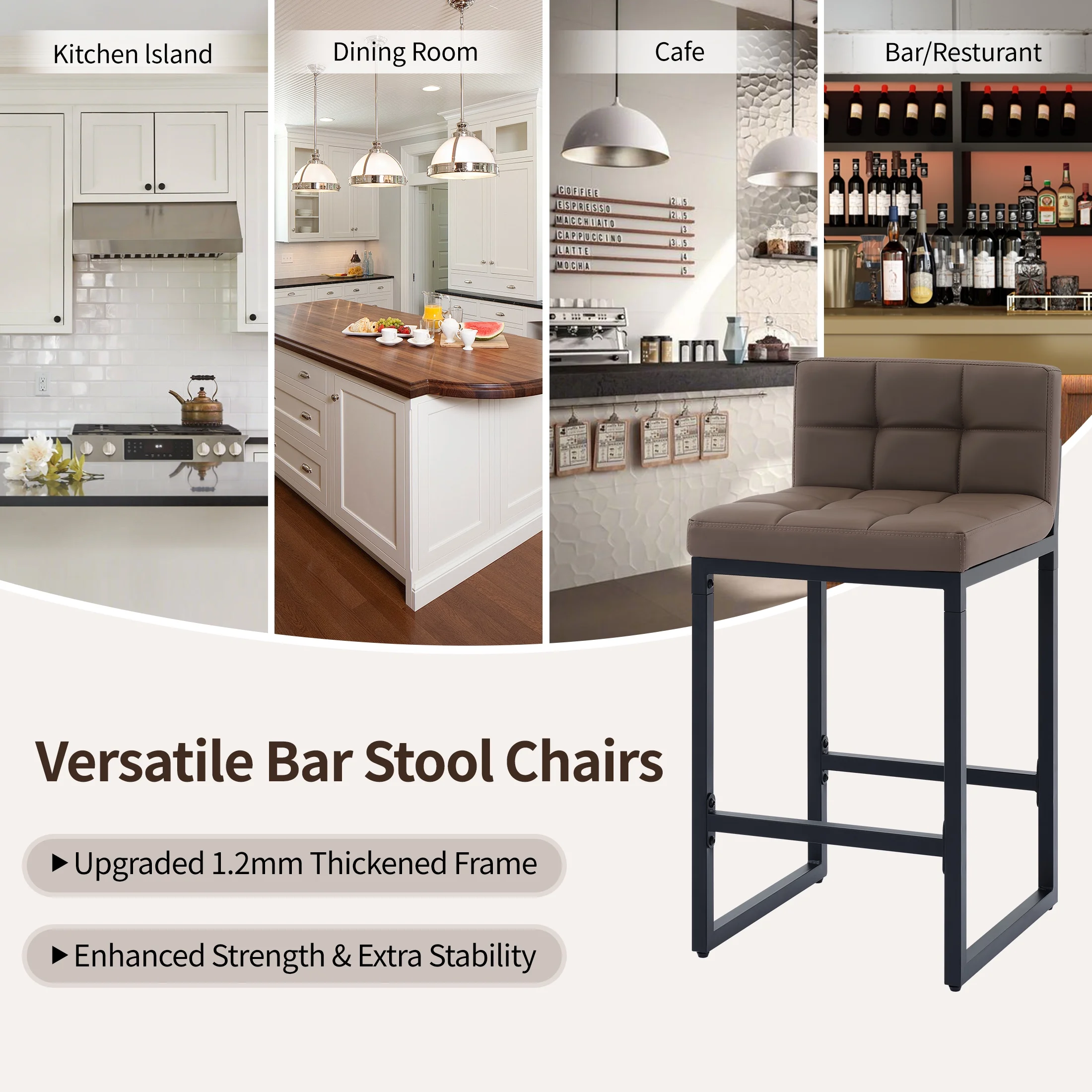 FIRAVOE Bar Stools Set of 3, Counter Height Bar Stools (Low Back)(Thickened Frame) 26" PU Leather Barstools Bar Chairs for Kitchen Island, Black - Image 25