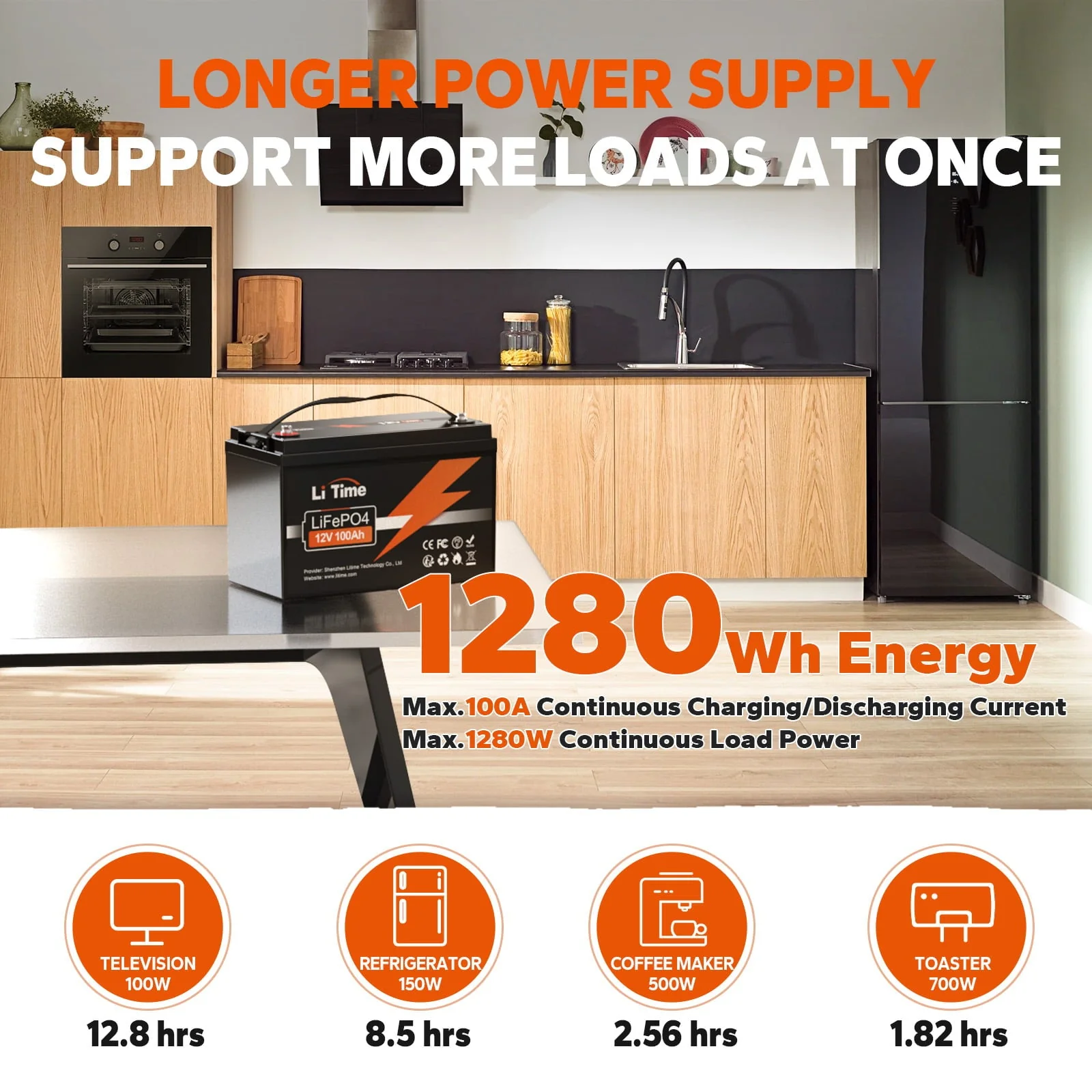 LiTime 12V 100Ah LiFePO4 Lithium Battery (2-Pack), 4000~15000 Deep Cycle Lithium Iron Phosphate Battery, Built-in 100A BMS, Support in Series/Parallel, for RV, Camping, Marine, Trolling Motor, Solar - Image 4