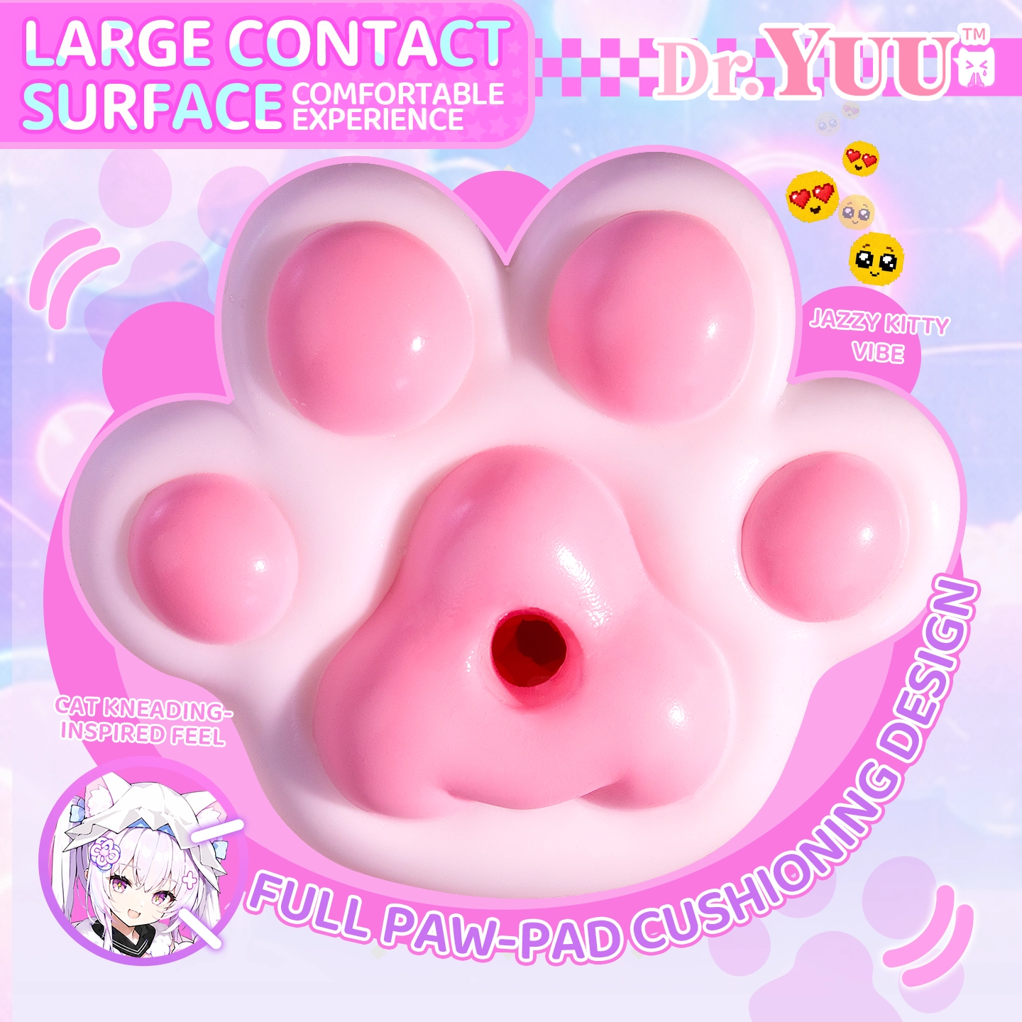 Close-up of Dr.YUU anime cat paw product with full pink paw pads, rounded cushioning contours, and detailed surface finishing