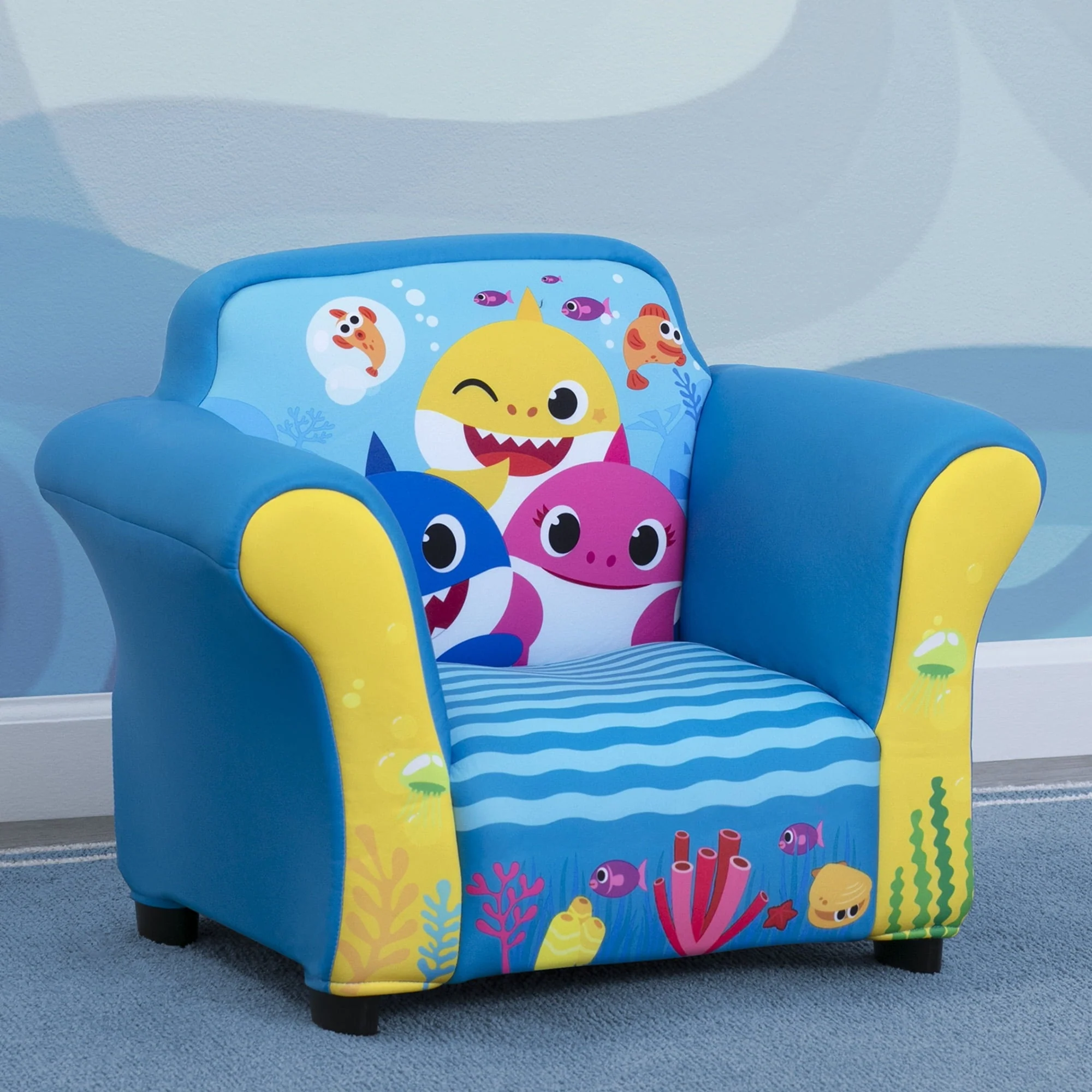 Baby Shark Upholstered Accent Chair with Sculpted Frame by Delta Children, Blue
