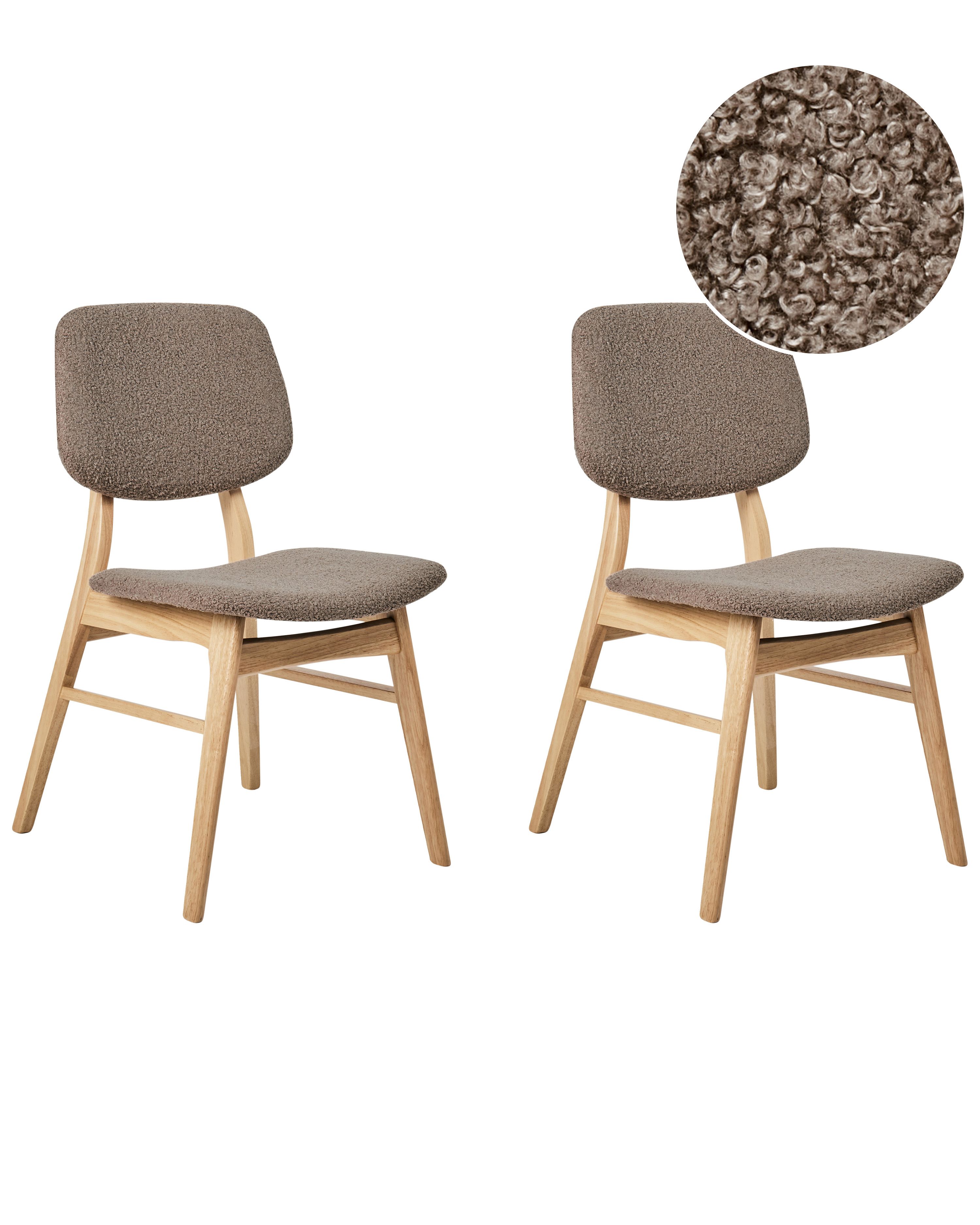 Set of 2 Dining Chairs ELAINE Boucle Light Brown/ Taupe