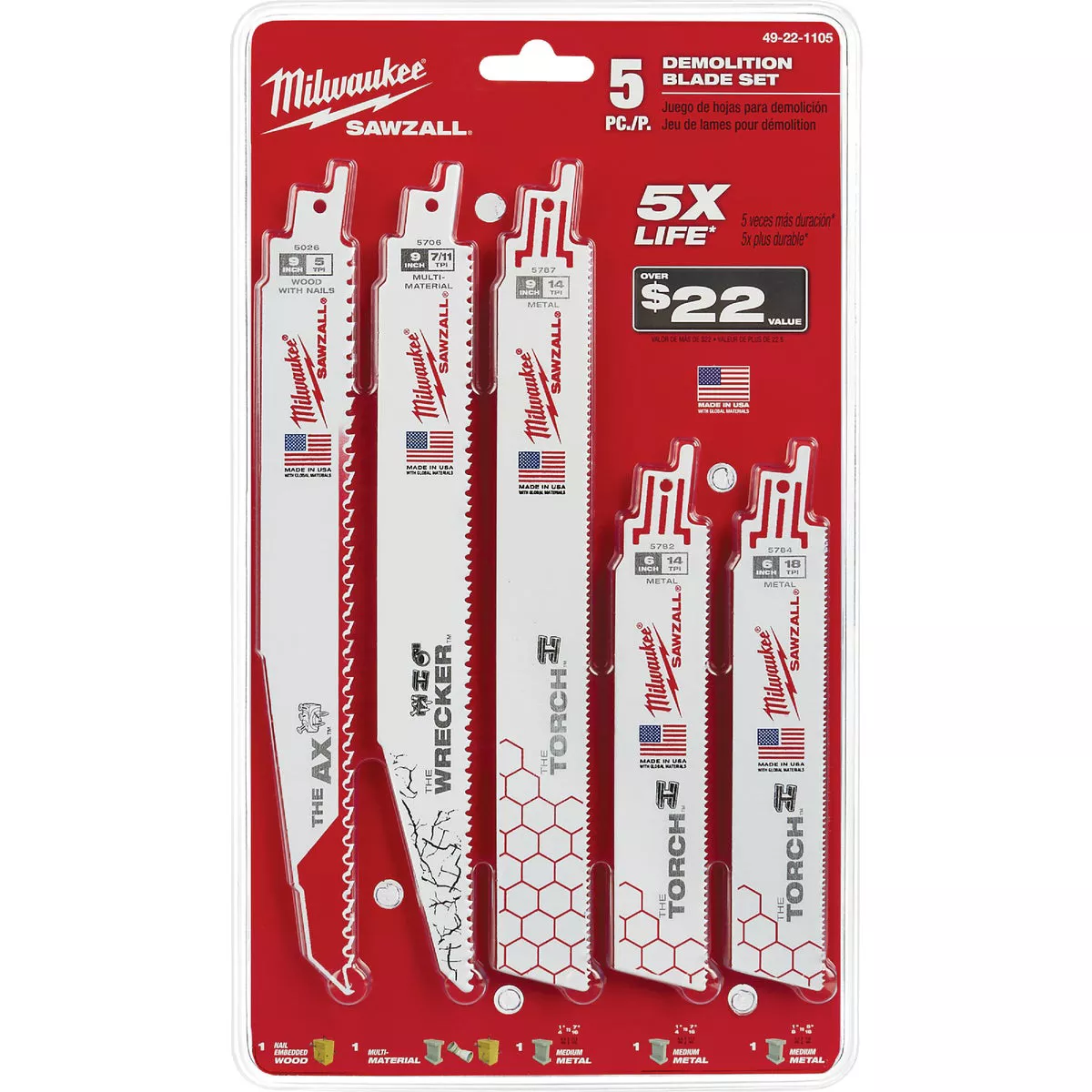 Milwaukee SAWZALL Demolition Reciprocating Saw Blade Set (5-Piece)