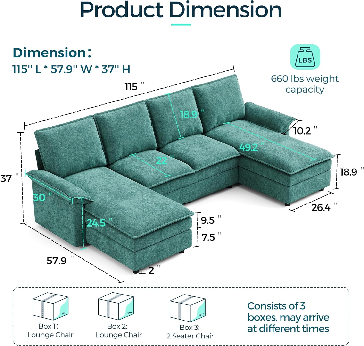 LINSY HOME Cloud Couch Modular Sectional, 115