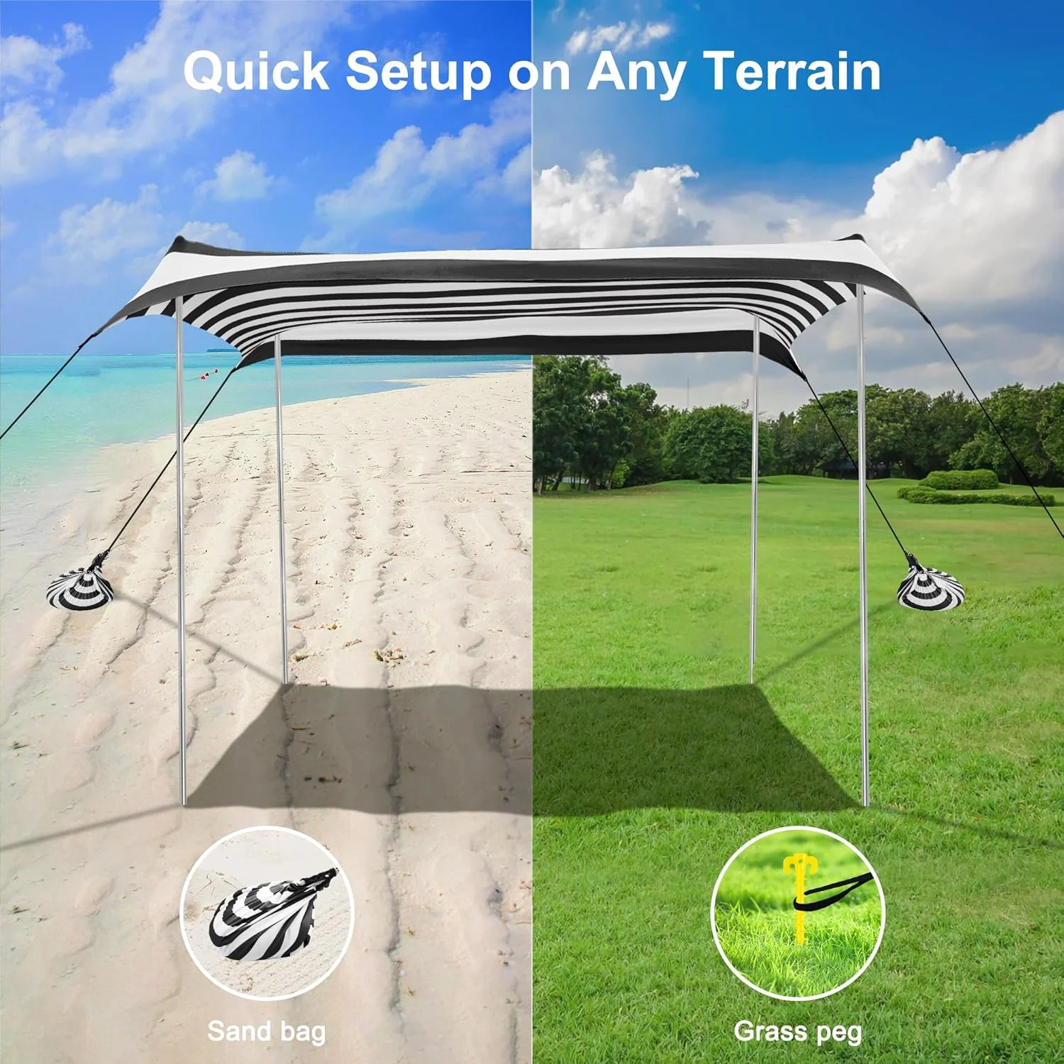 Beach Tent, UPF 50+ Beach Canopy Sun Shade, Portable 10×10 FT Large Pop-Up Beach Tent Sun Shelter with Sand Anchors, Ground Pegs, Easy Setup for Beach, Camping, Park, and Backyard Fun - Image 28