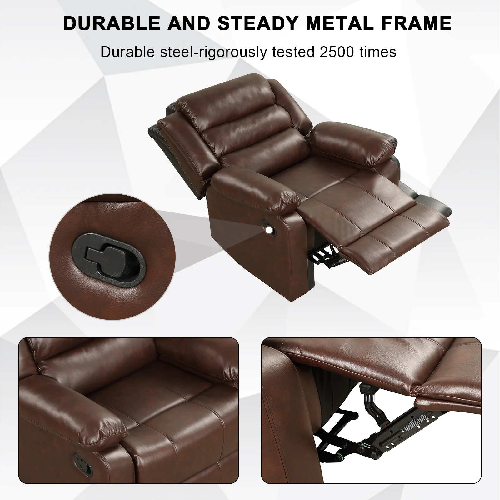 Bonzy Home Recliner Chairs for Living Room Overstuffed Breathable Fabric Reclining Chair Manual Sofa Brown - Image 26