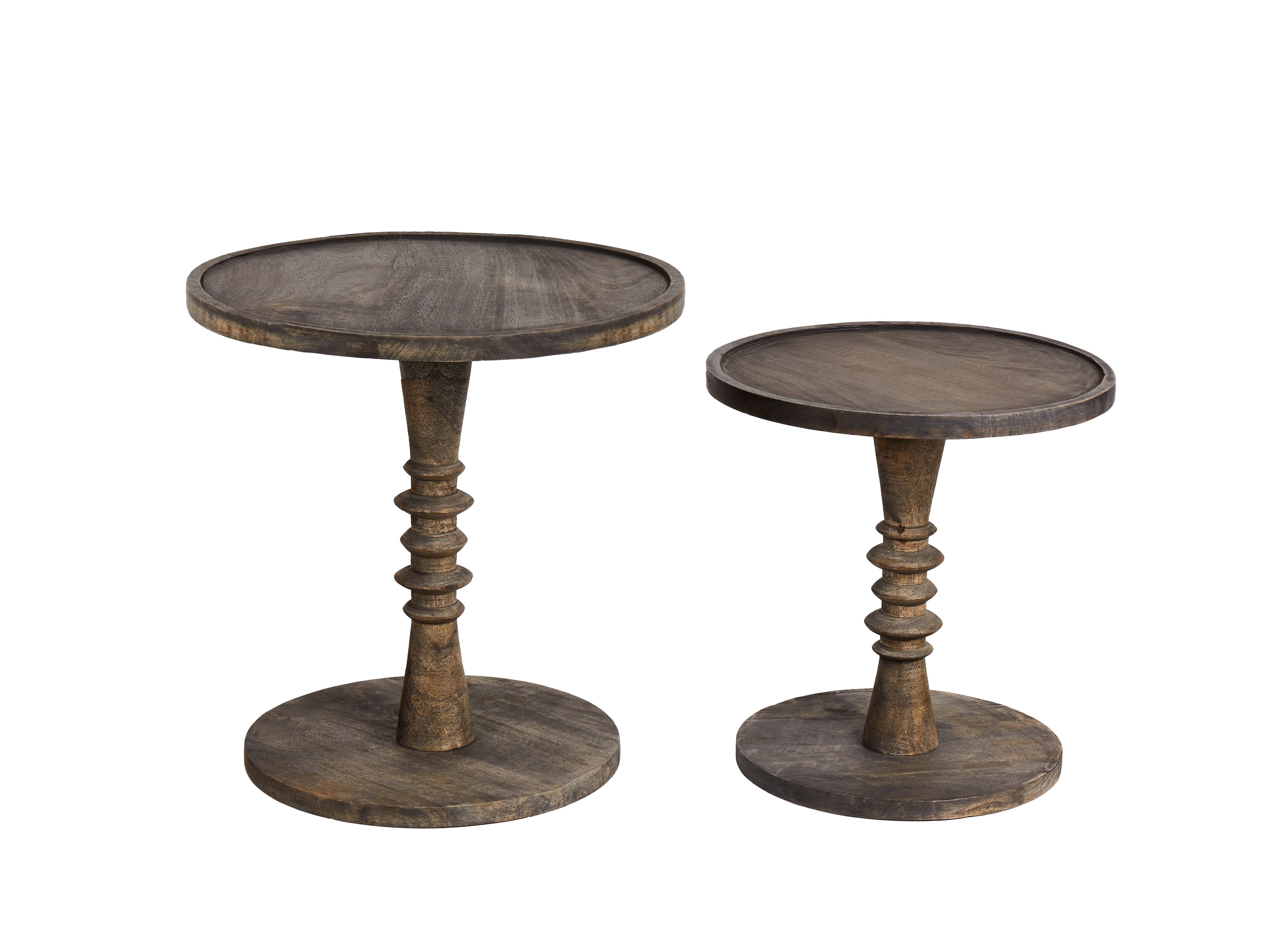 Set of 2 Side Tables THALIA Mango Wood Dark Brown