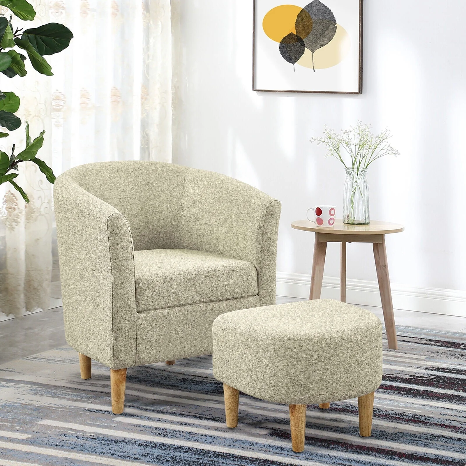 Dazone Swivel Armchair & Ottoman Set, Modern Accent Upholstered Single Sofa Chair With Footstool, 360°Rotating Armchair and Footrest Set, Club Tub Chair for Living Room Bedroom Reading Room,Gray - Image 2