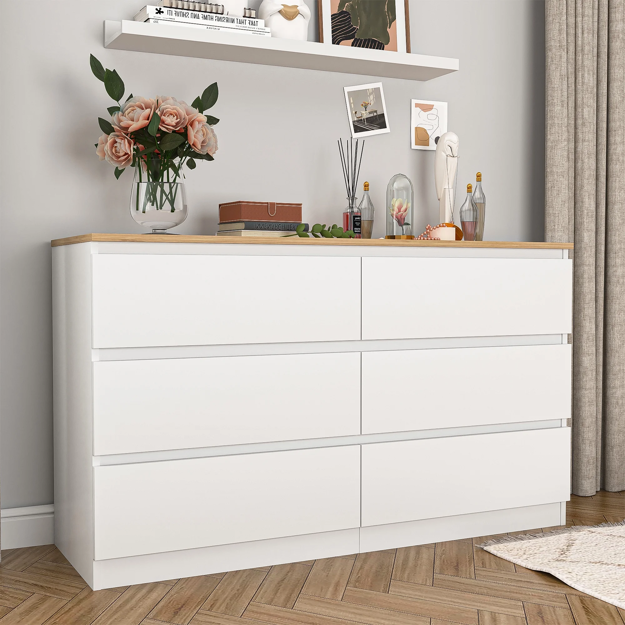 Kadyn White Chest of Drawer, 6 Double Drawer Dresser for Bedroom, Modern Storage Cabinet for Living Room, Dresser - Image 159