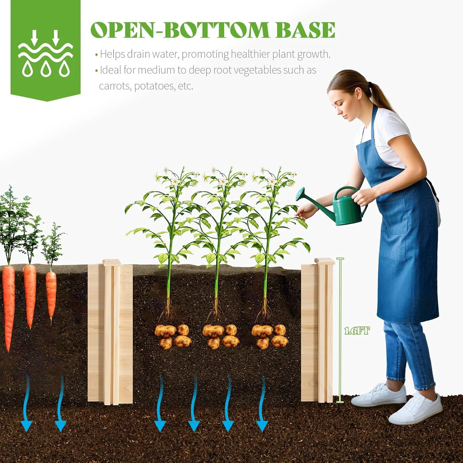 Jocisland Wooden Raised Garden Bed for Outdoor, Deep Large Planter Box for Gardening, Vegetables, Flowers, Herbs��8��6��2FT��