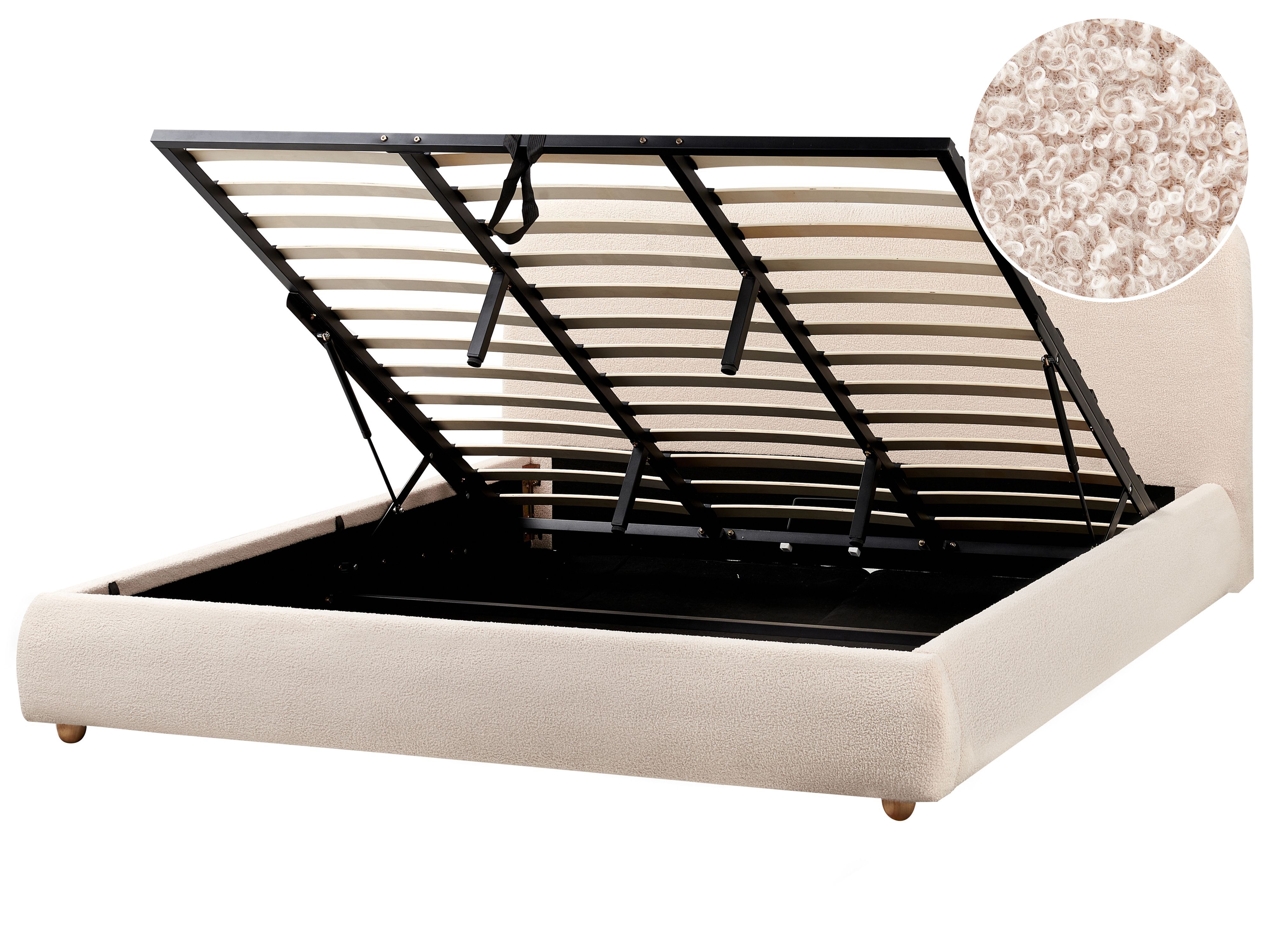 Ottoman Bed Boucle BLAGNAC 180 x 200 cm (EU Super King) Light Beige