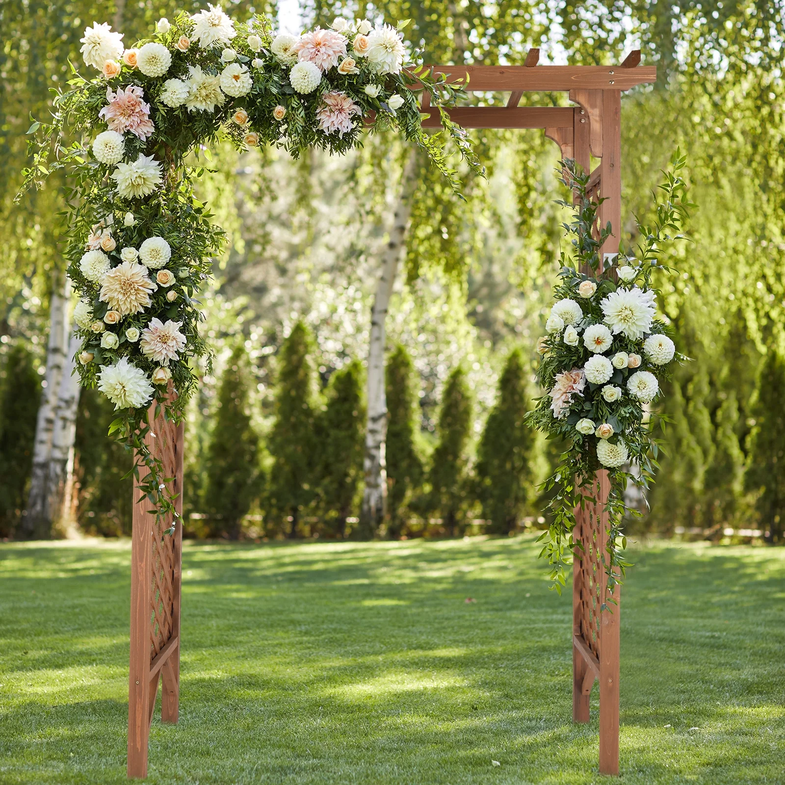 Ktaxon 5ft Wooden Garden Arch - Flat Top Trellis for Climbing Plants, Wedding, Backyard, Dark Brown