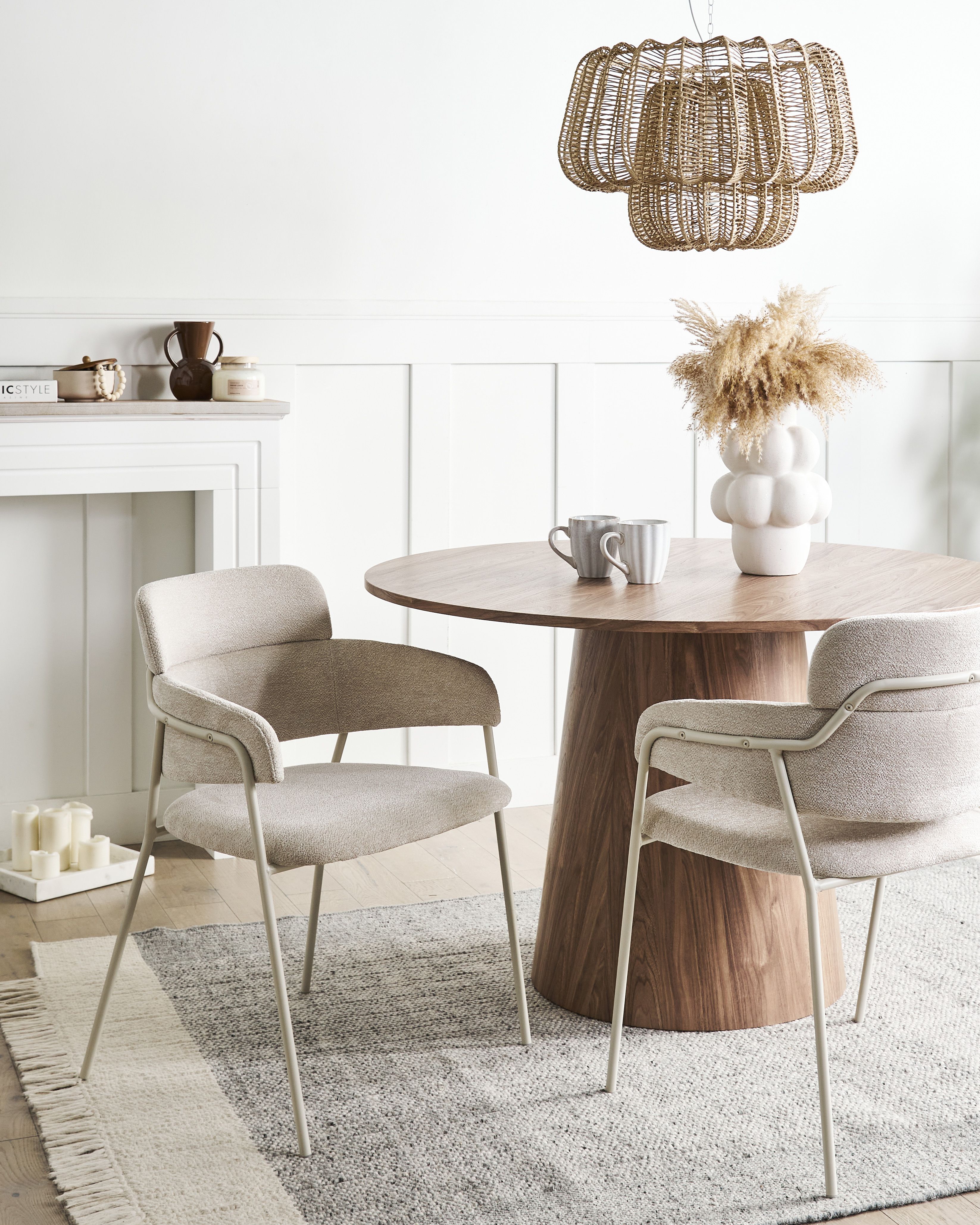 Set of 2 Dining Chairs PAONIA Chenille Light Beige