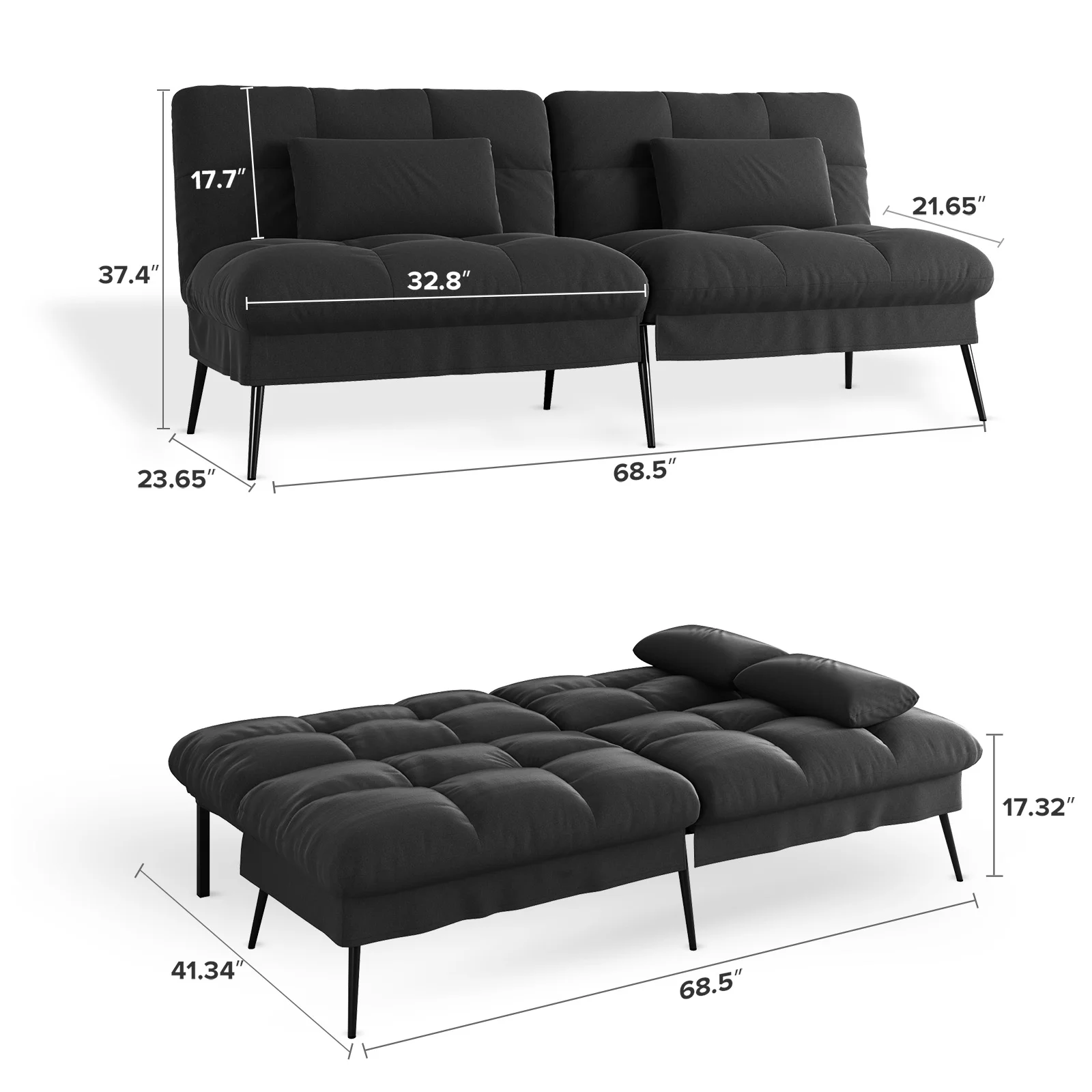 COMHOMA Cloud Comfort Convertible Futon Sofa Bed, Gray - Image 19