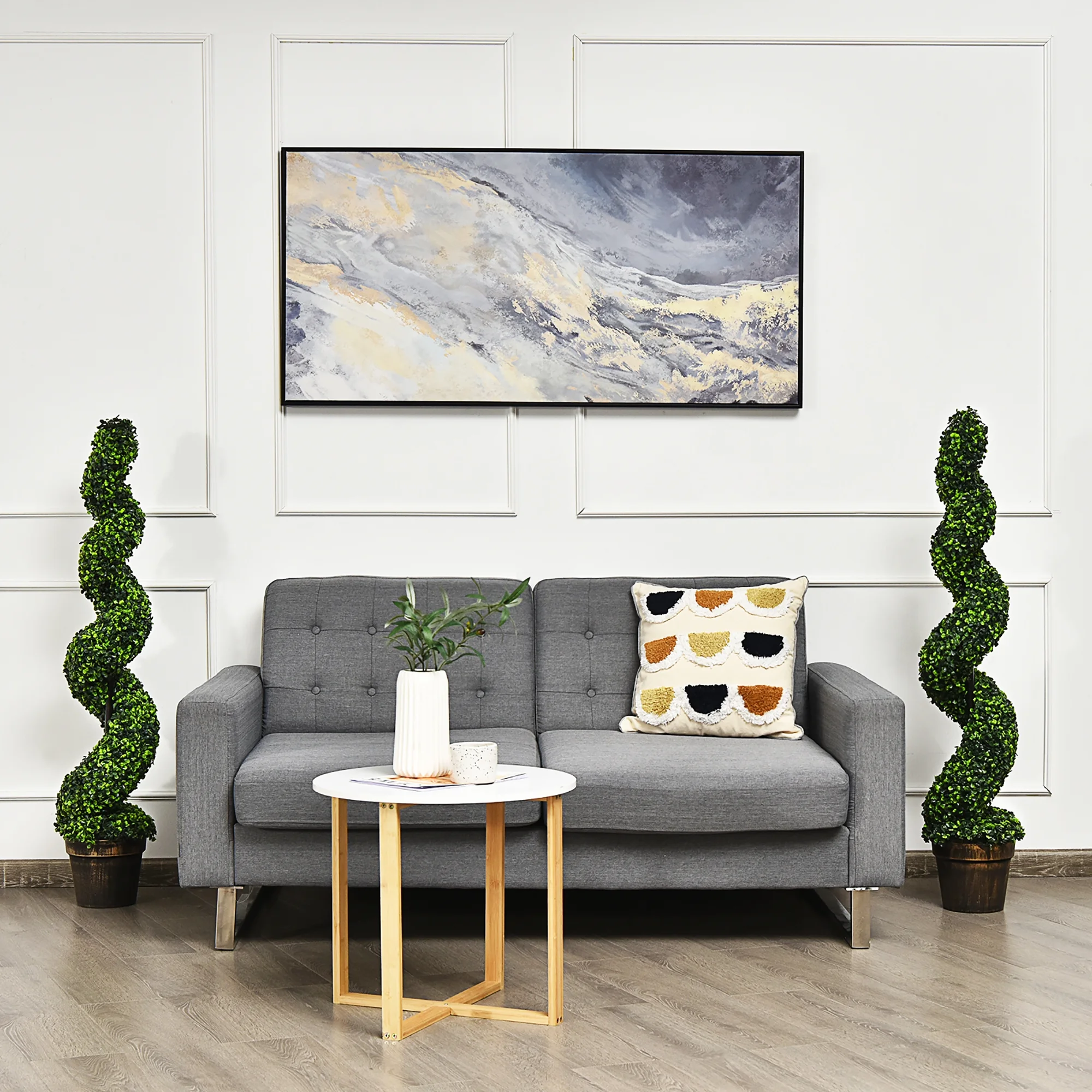 Costway 4FT Spiral Boxwood Topiary Trees in Golden Cement Pot (2 Count)