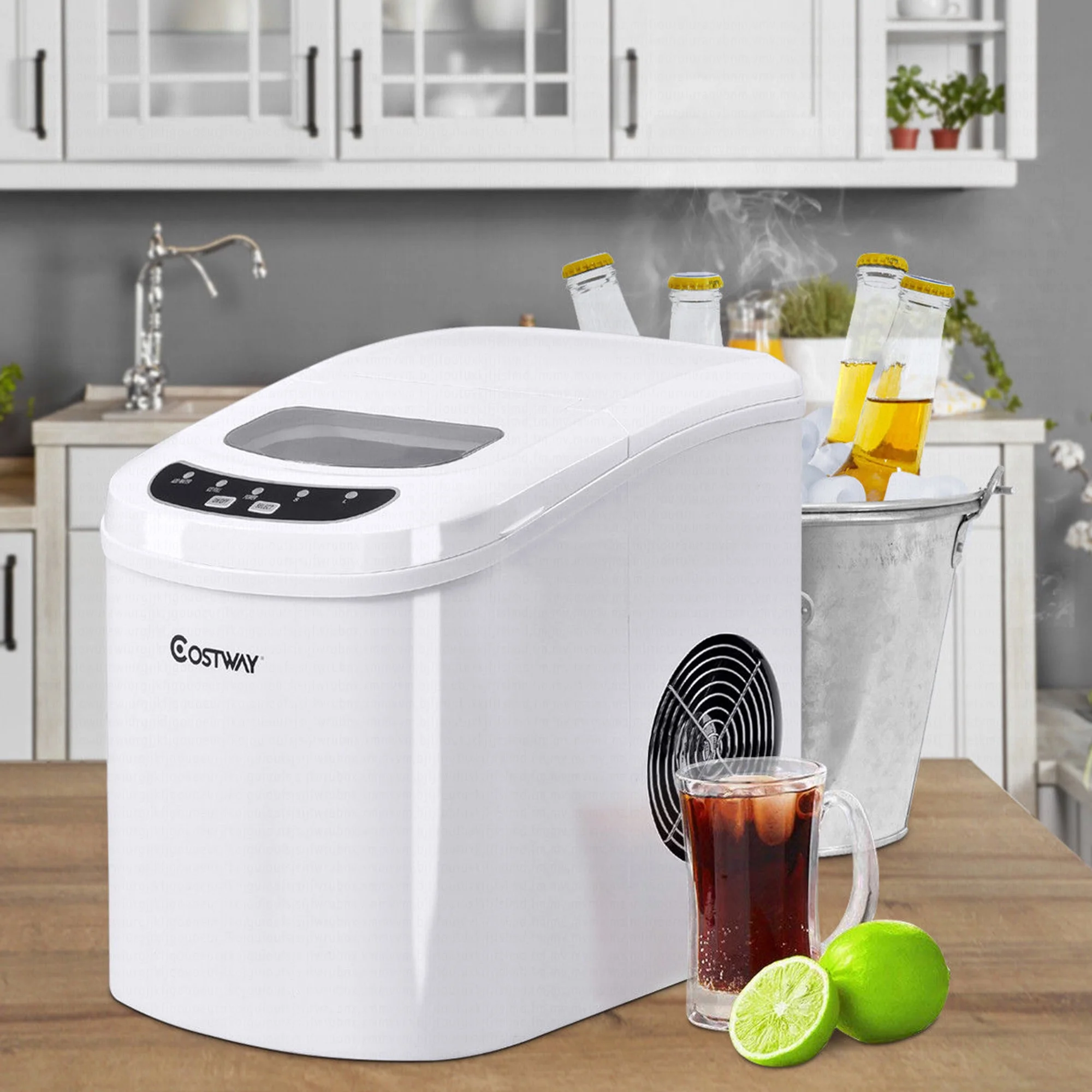Costway Silver Portable Compact Electric Ice Maker Machine Mini Cube 26lb/Day - Image 45