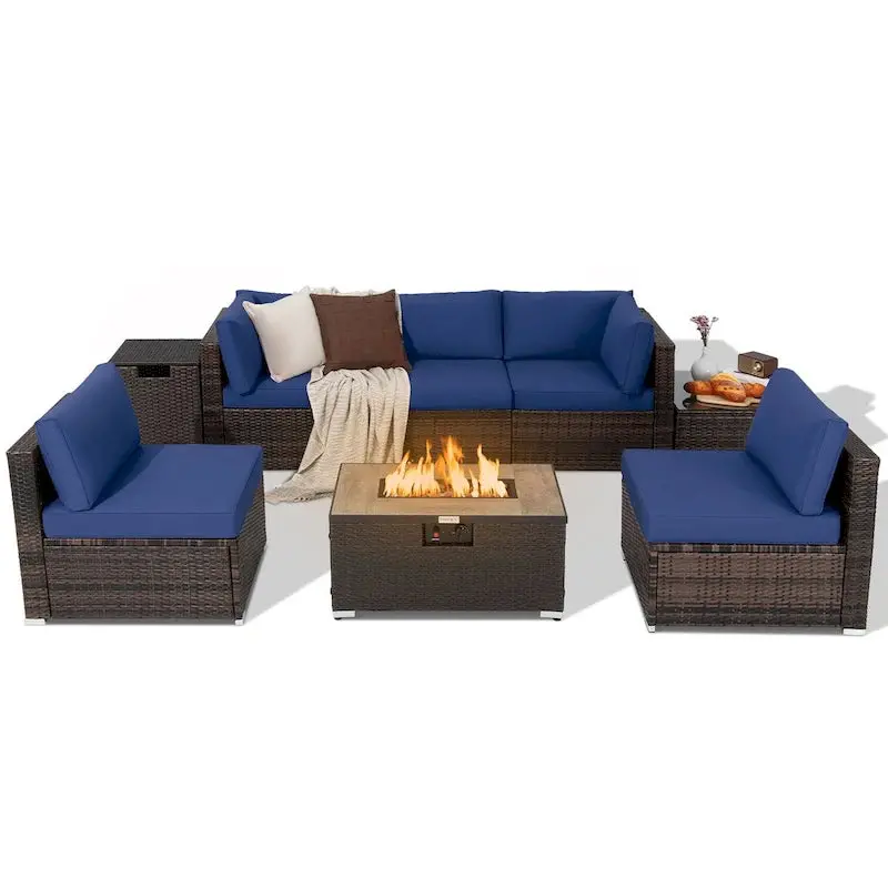 8-Piece All-Weather PE Rattan Patio Conversation Set With Fire Pit Table, Tank Holder And Cover - Image 3 8-Piece All-Weather PE Rattan Patio Conversation Set With Fire Pit Table, Tank Holder And Cover - Image 3