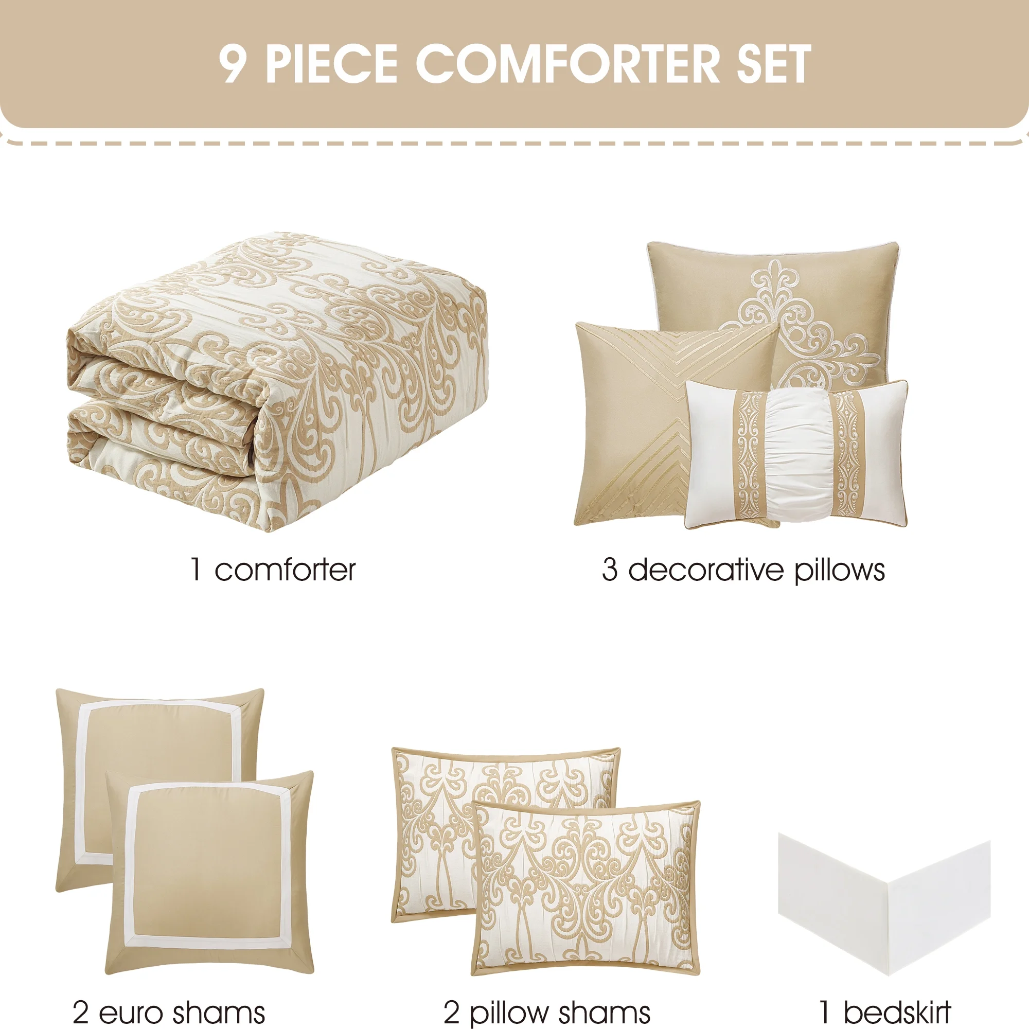 Lanco Smoke Grey Comforter Set California King Size, 9 Piece Jacquard Floral Bedding Set, All Season, Ultra-Soft, Matching Pillows & Shams, Bed Skirt - Image 36