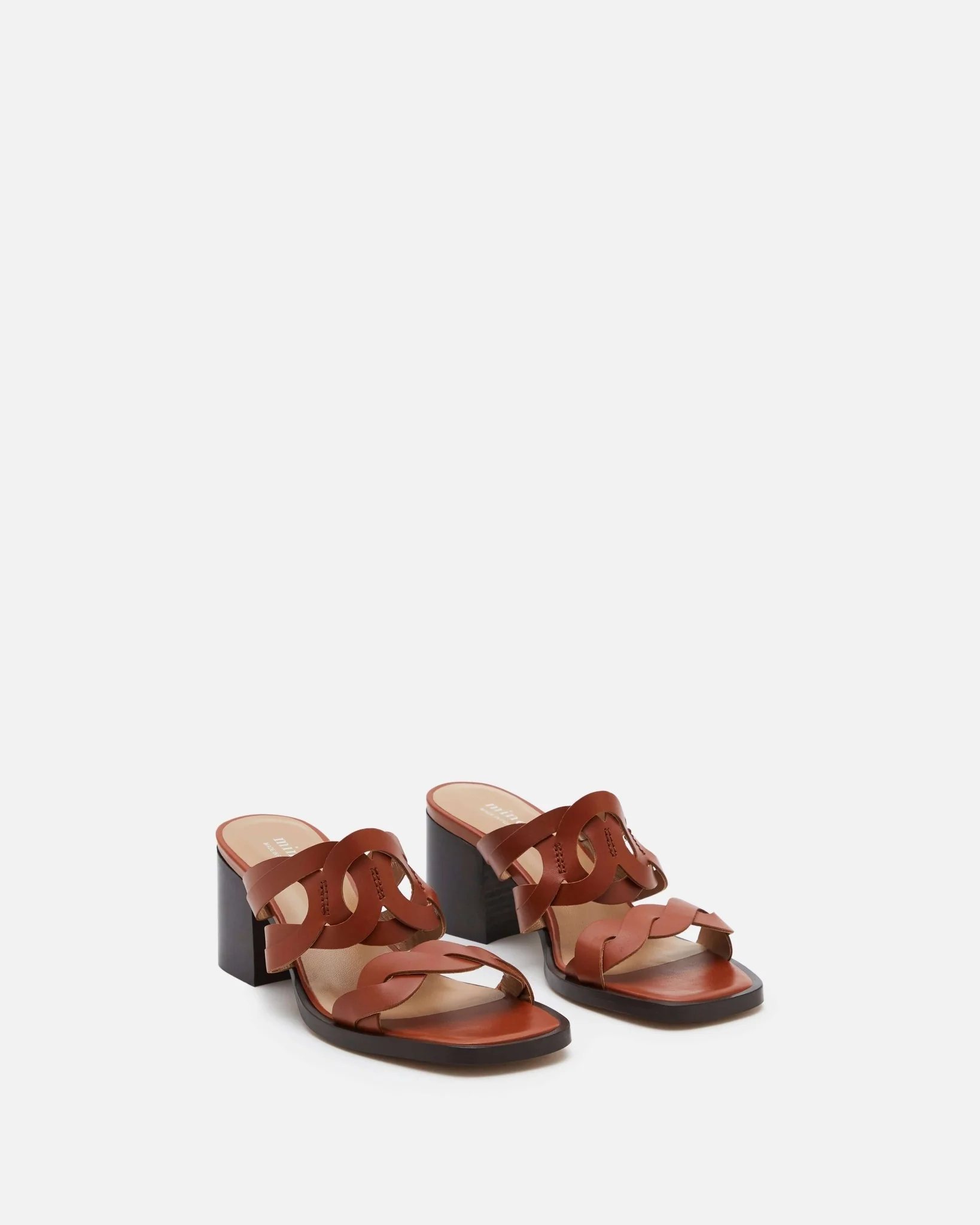 MULES EFFIYA - En cuir à talons carrés cognac