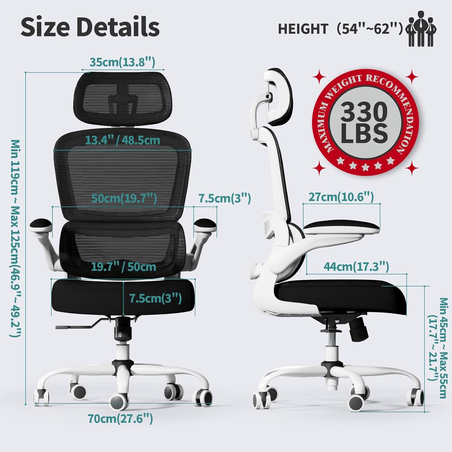 TRALT Office Chair Ergonomic Desk Chair, 330 LBS Home Mesh Office Desk Chairs with Wheels, Comfortable Gaming Chairs (Black & White)