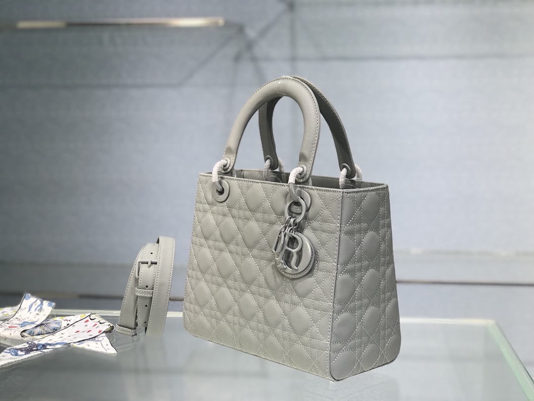Christian Dior Medium Lady Dior Bag Grey For Women 9.5in/24cm1:1High-quality replica