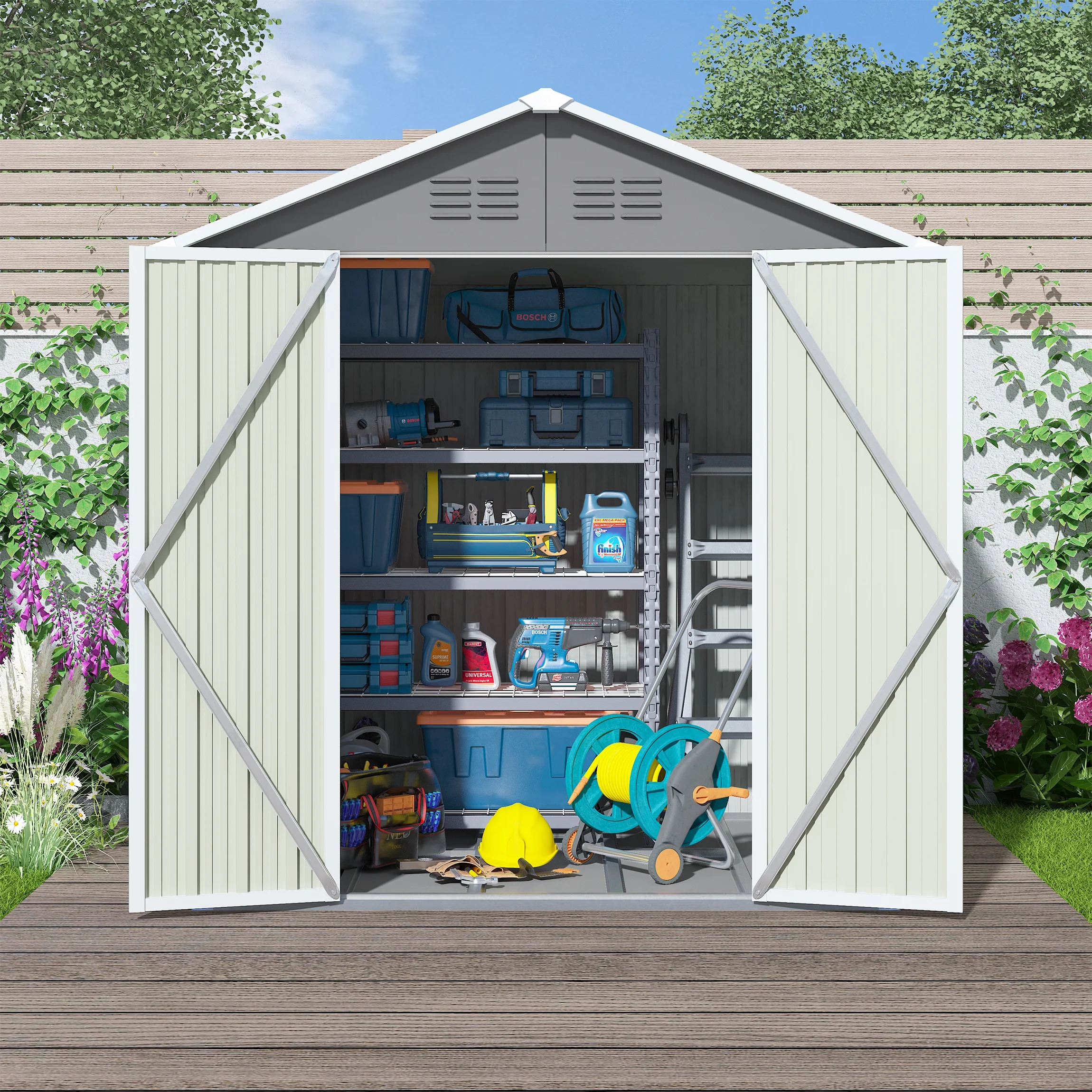 Syngar Outdoor Storage Shed with Lockable Doors, Dark Gray