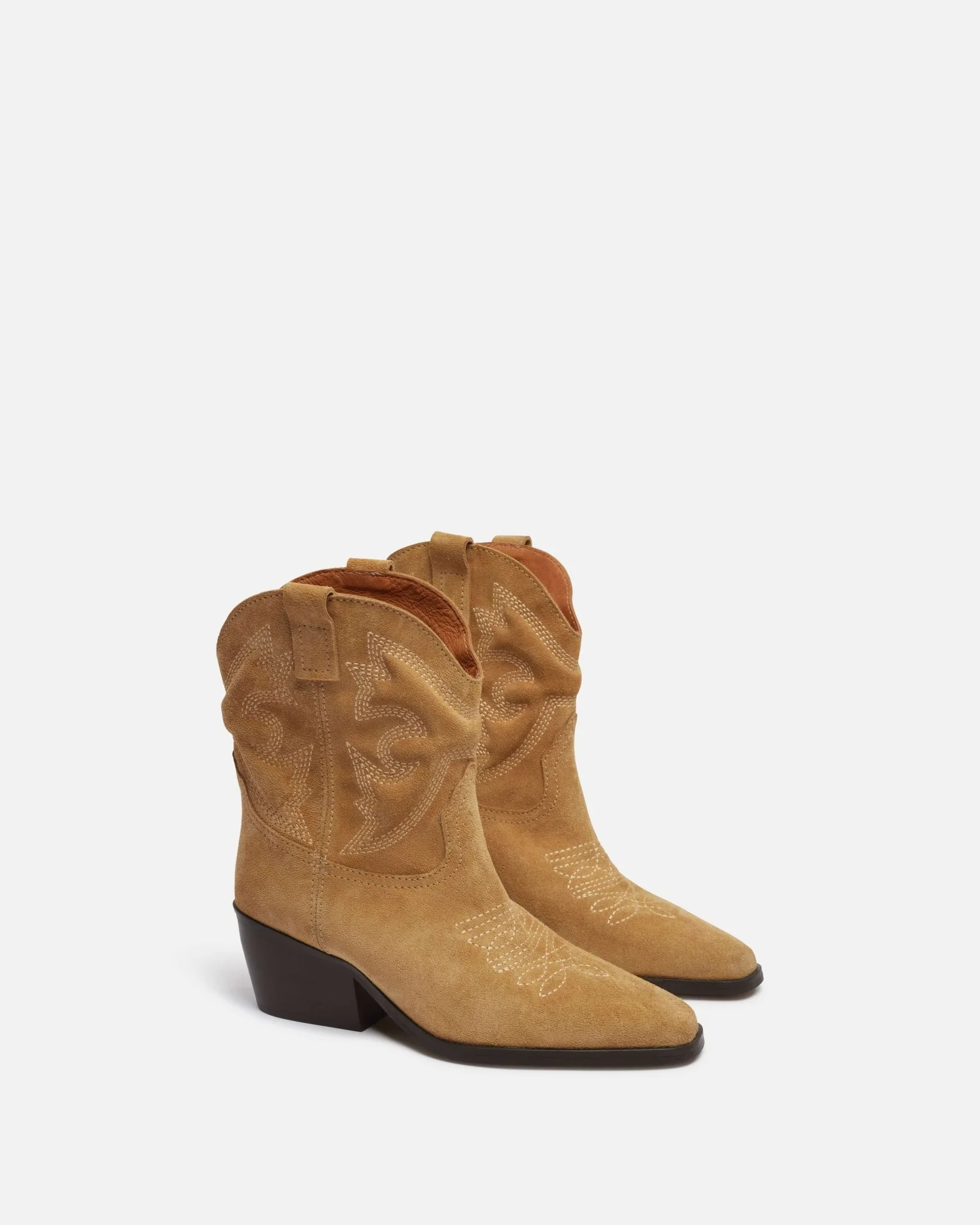 BOTTINES LIREYNE/VEL - En cuir velours à talons sable