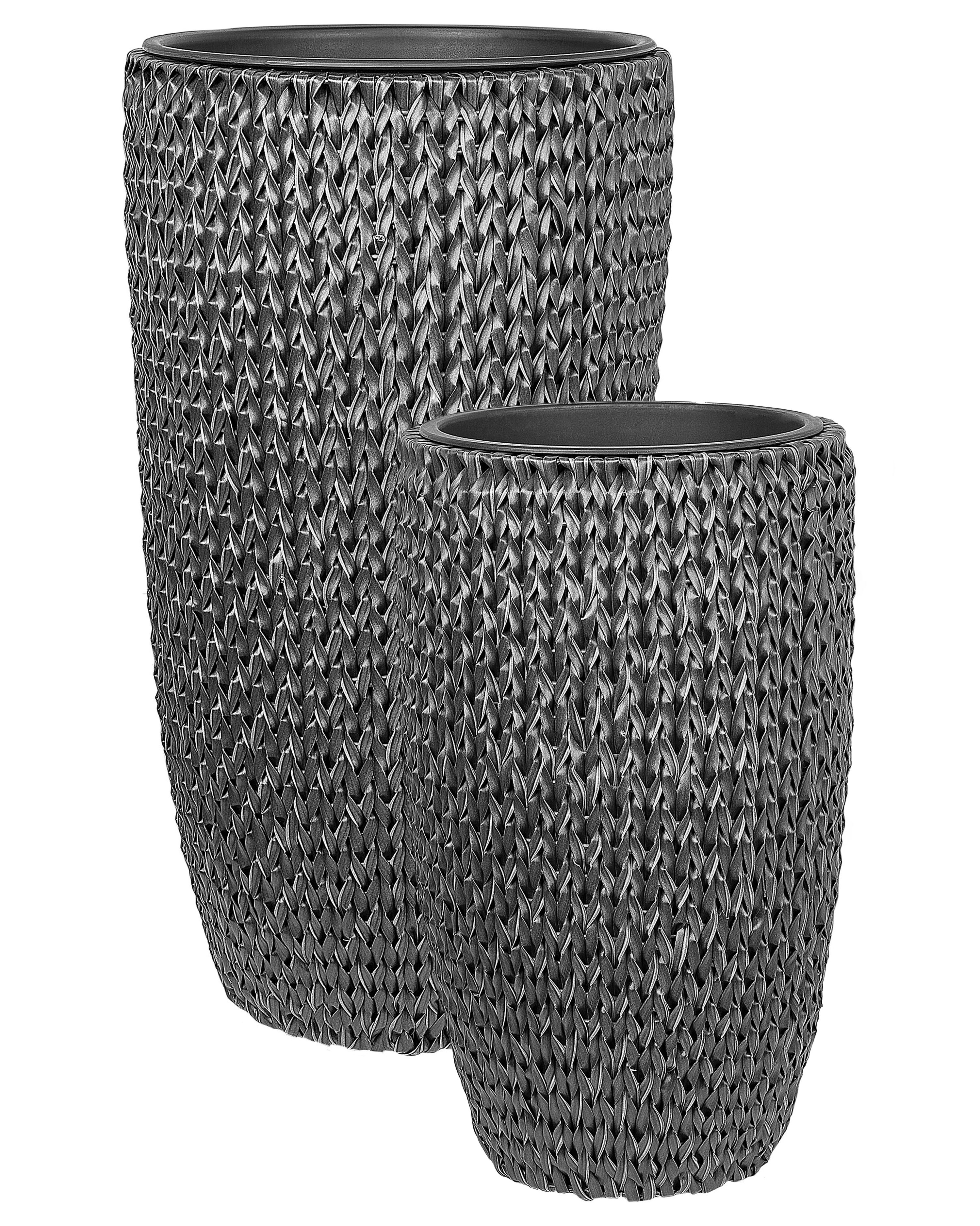 Set of 2 Plant Pots CEDRUS PE Rattan 37/45 cm Black