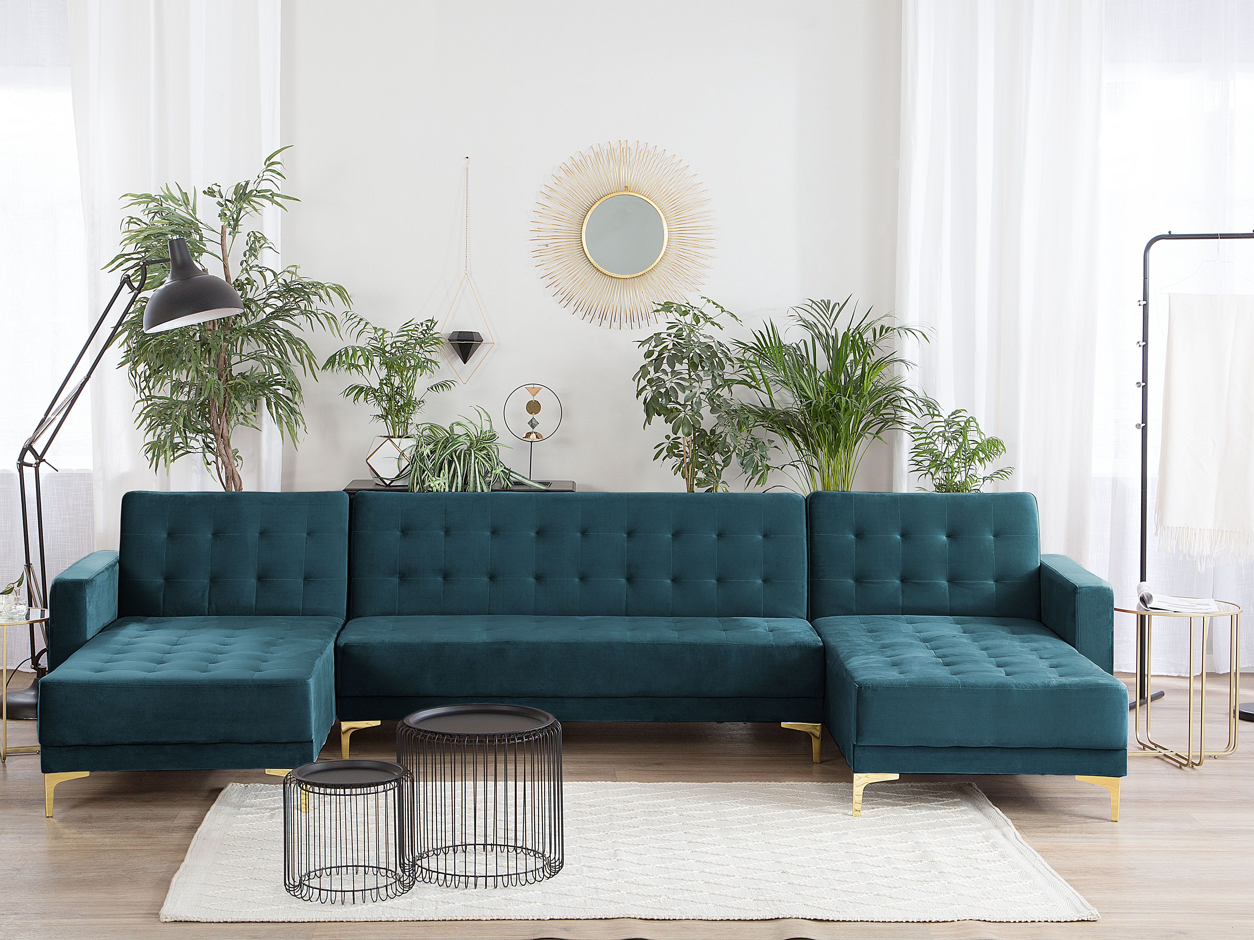 Modular U-Shape Sofa Bed 5 Seater ABERDEEN Velvet Teal