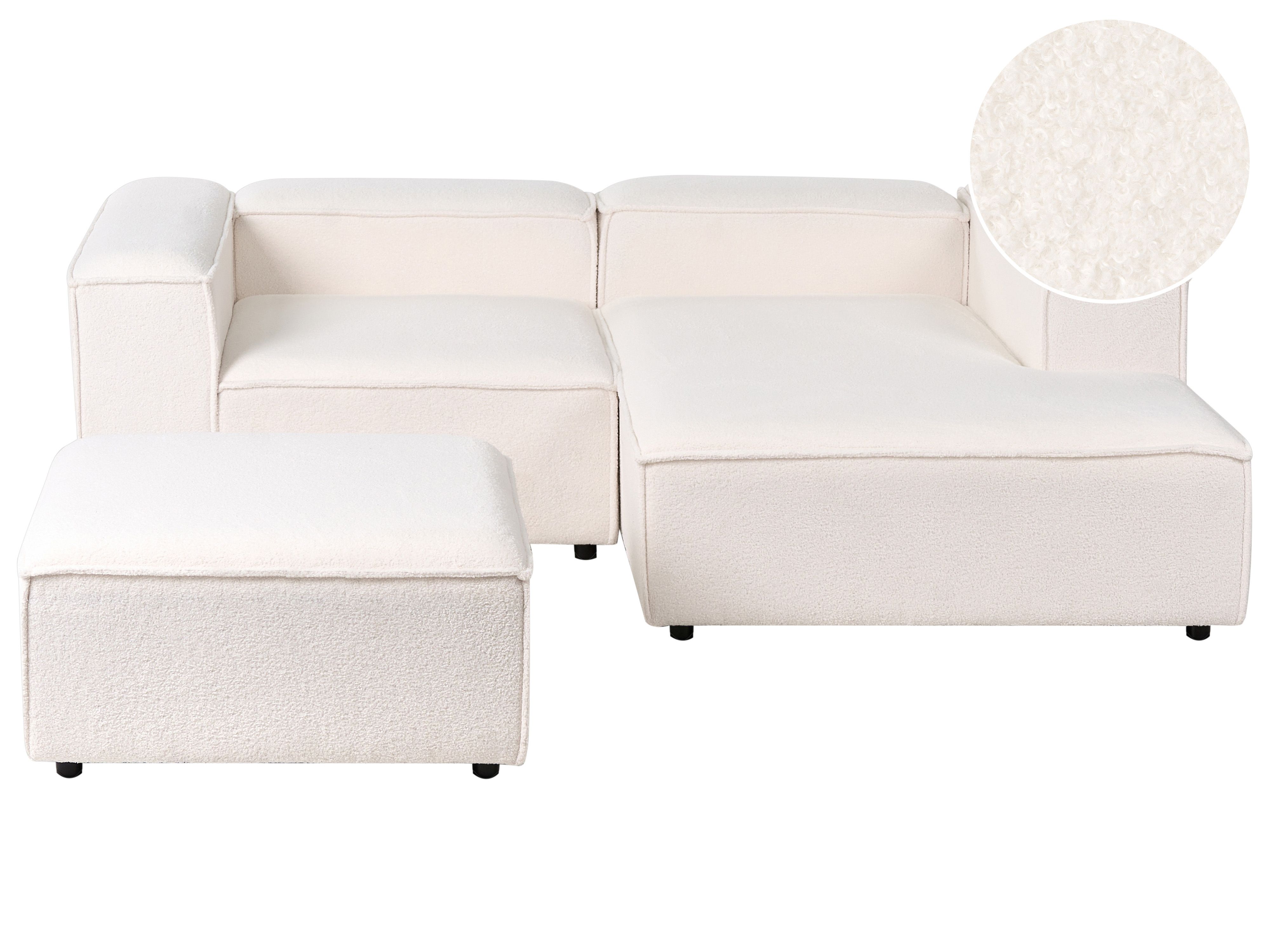 Modular Corner Sofa 2 Seater ARDAL Boucle Off-White with Ottoman Left Hand