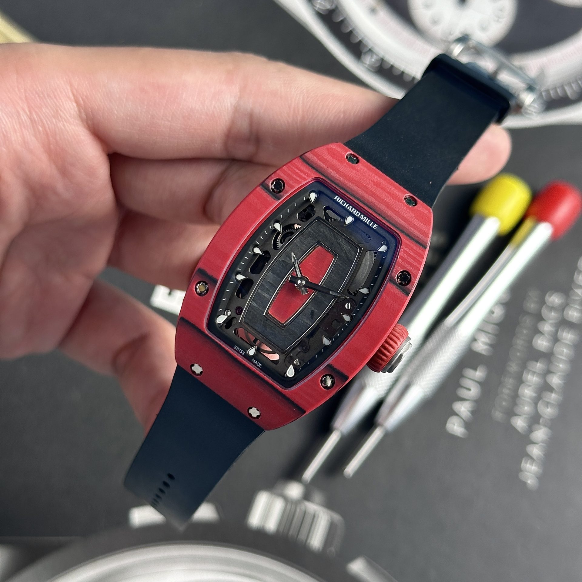 Richard Mille Replica Watches RM07-01 Red Carbon Rubber Strap 32x46mm - Top club