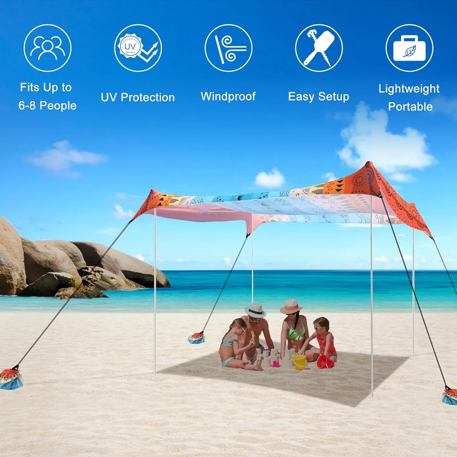 Beach Tent, UPF 50+ Beach Canopy Sun Shade, Portable 10×10 FT Large Pop-Up Beach Tent Sun Shelter with Sand Anchors, Ground Pegs, Easy Setup for Beach, Camping, Park, and Backyard Fun - Image 4