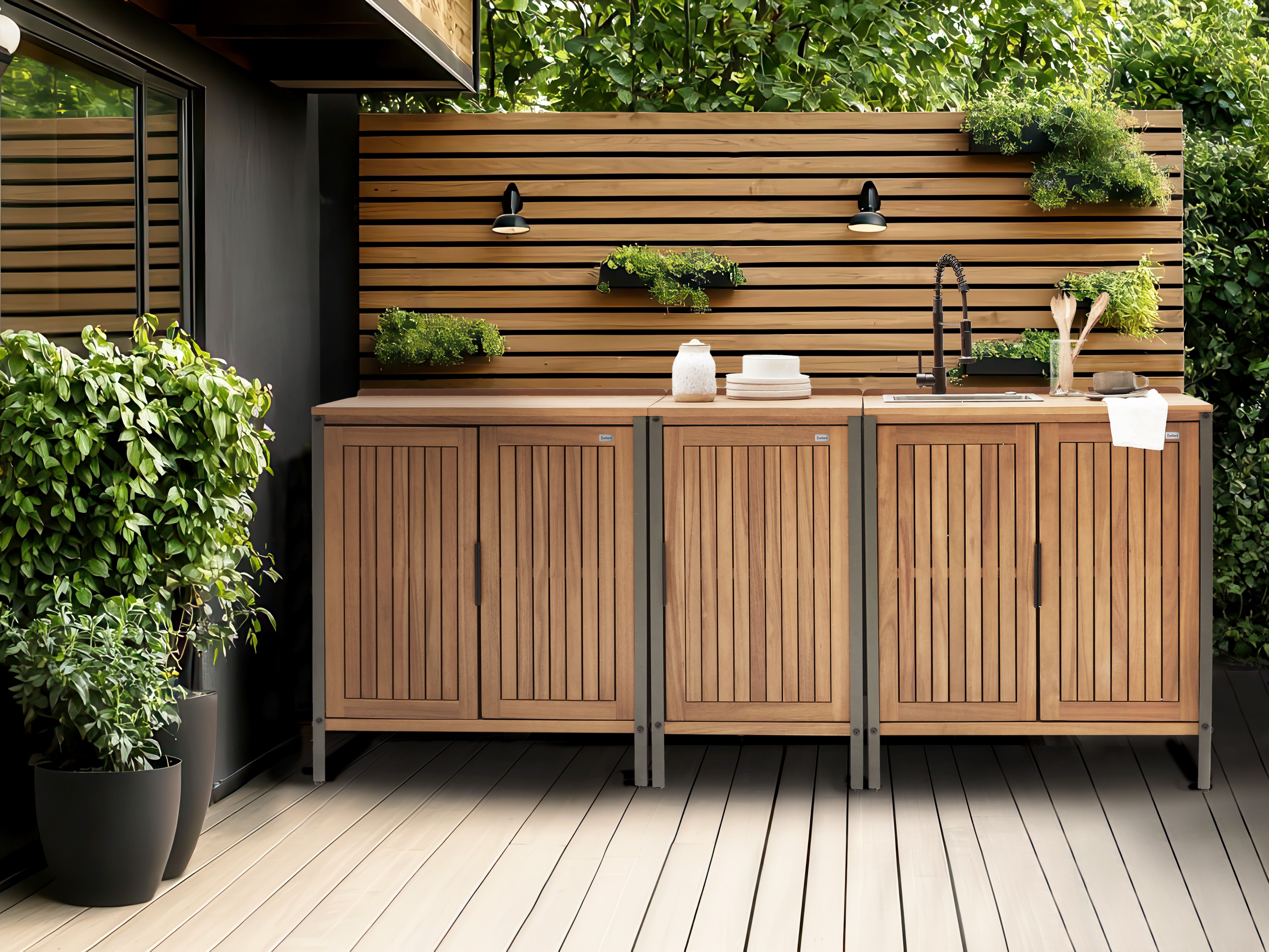 Outdoor Kitchen Cabinet with Sink IVREA Certified Acacia Wood Brown/ Black