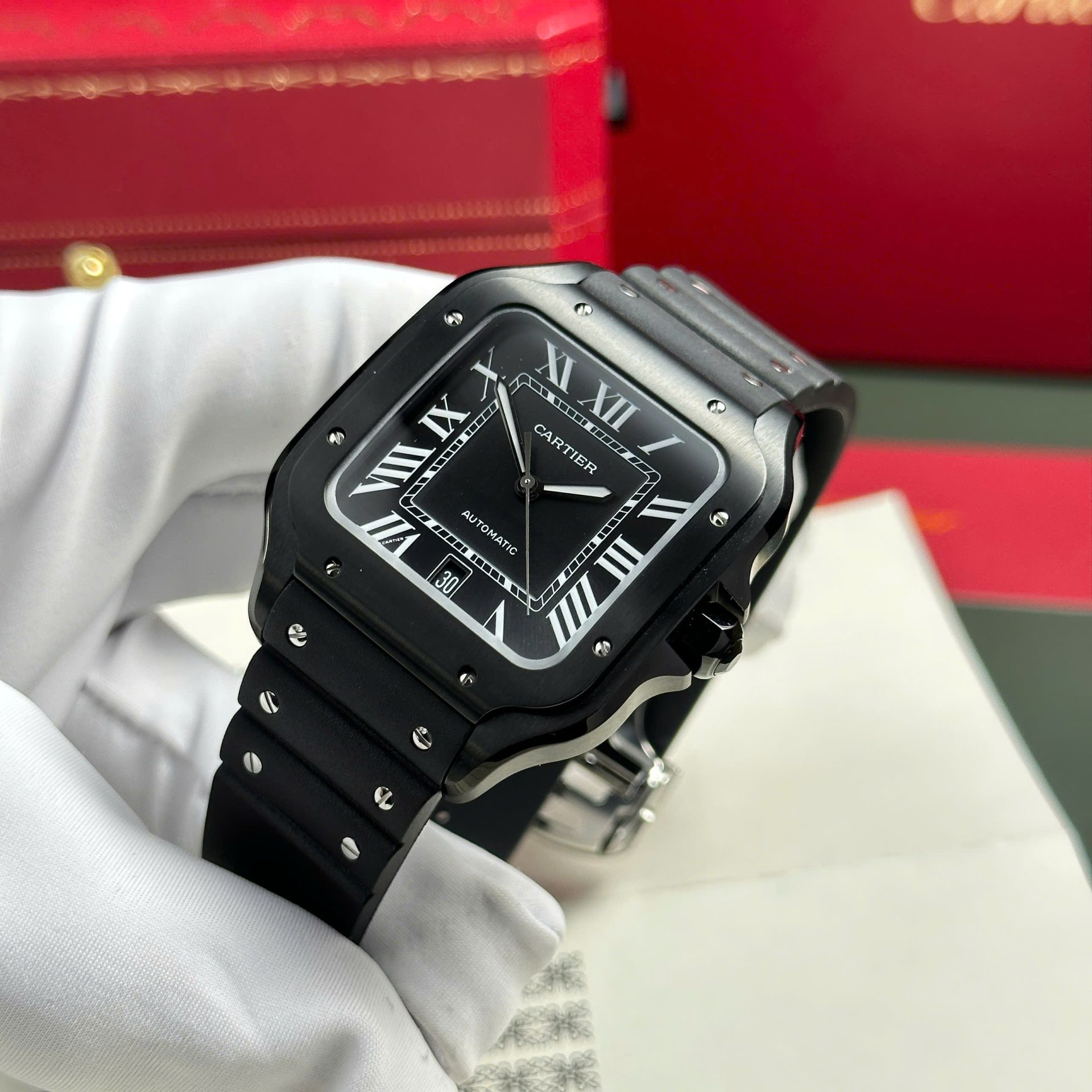 Cartier Santos Black Replica 11 Watch Rubber Strap BV Factory 39.8mm - Top club