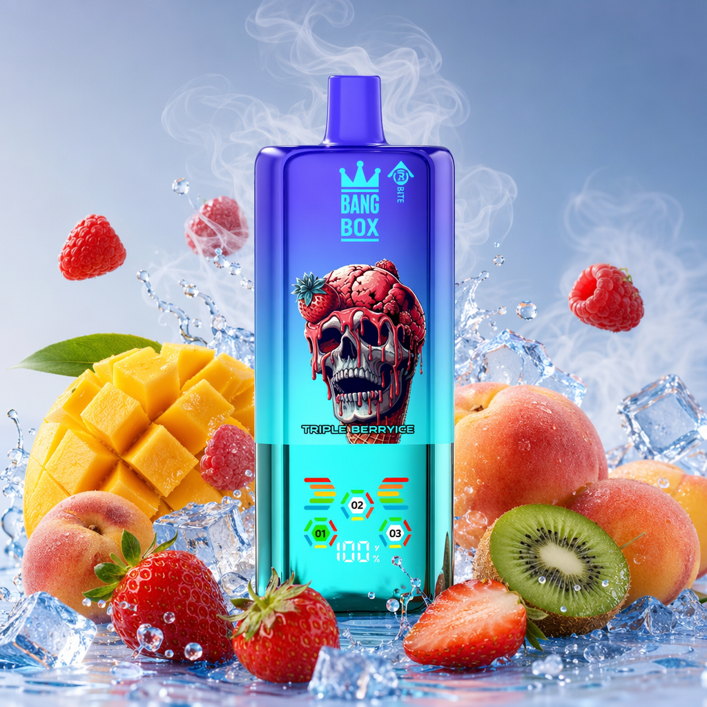 BANG BOX 80 000 puffów 3w1 – Triple Berry Ice; wskaźnik smaku 01/02/03 i poziom baterii