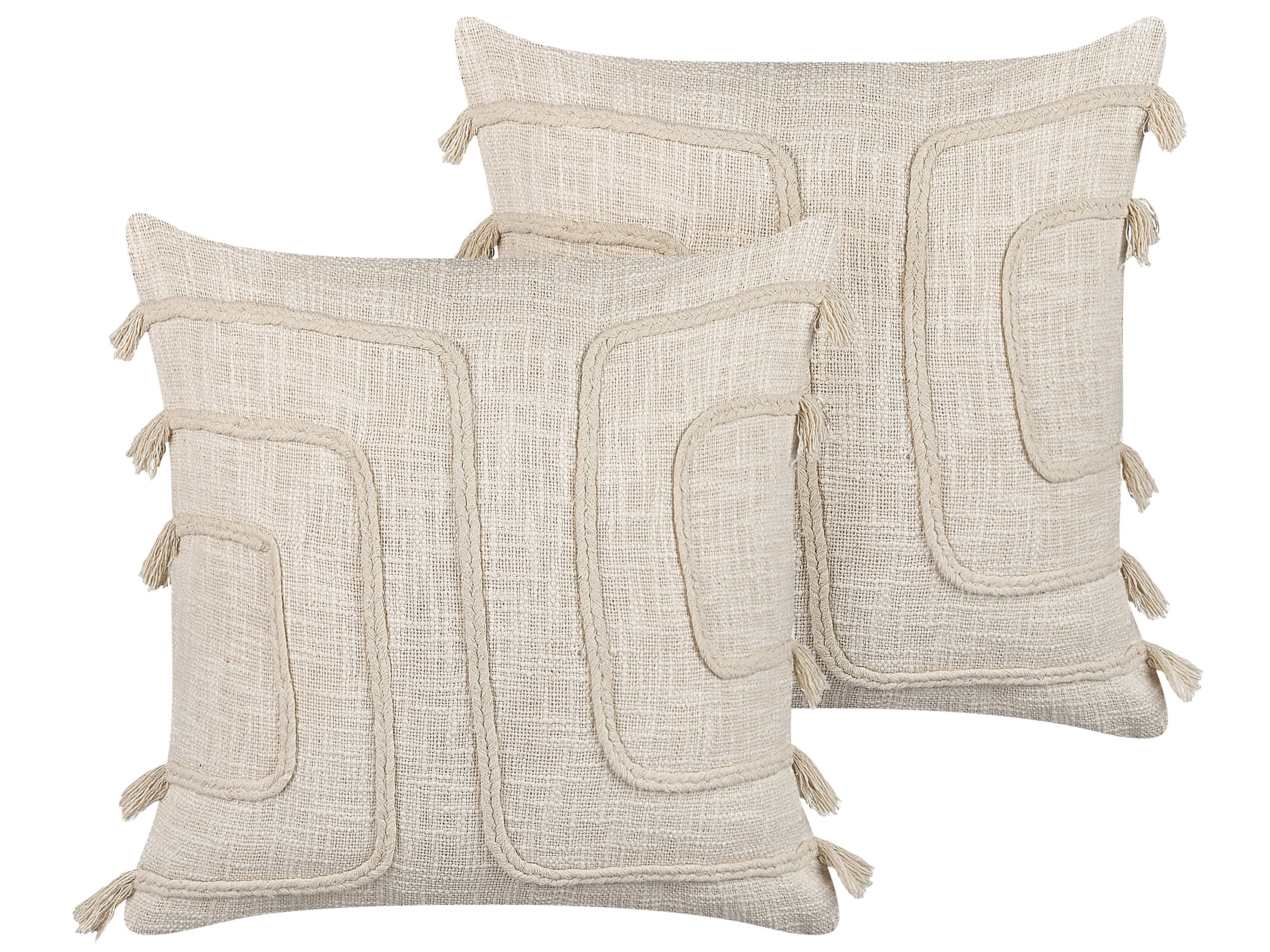 Set of 2 Decorative Cushions PLEIONE Cotton 45 x 45 cm Light Beige Geometric Pattern