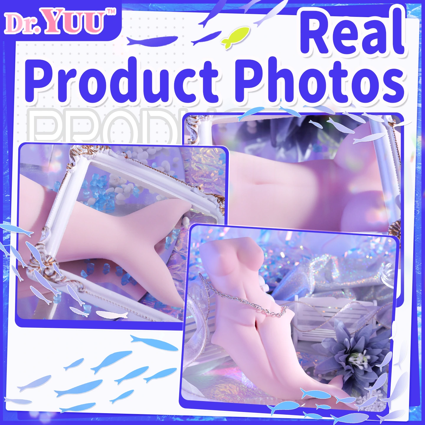 Real-life product display of the premium Dr.YUU bionic mermaid male masturbator toy.